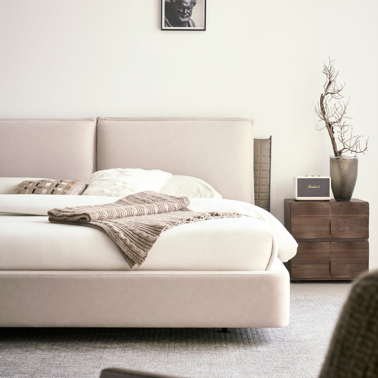 Cama King Lincon Velvet Beige