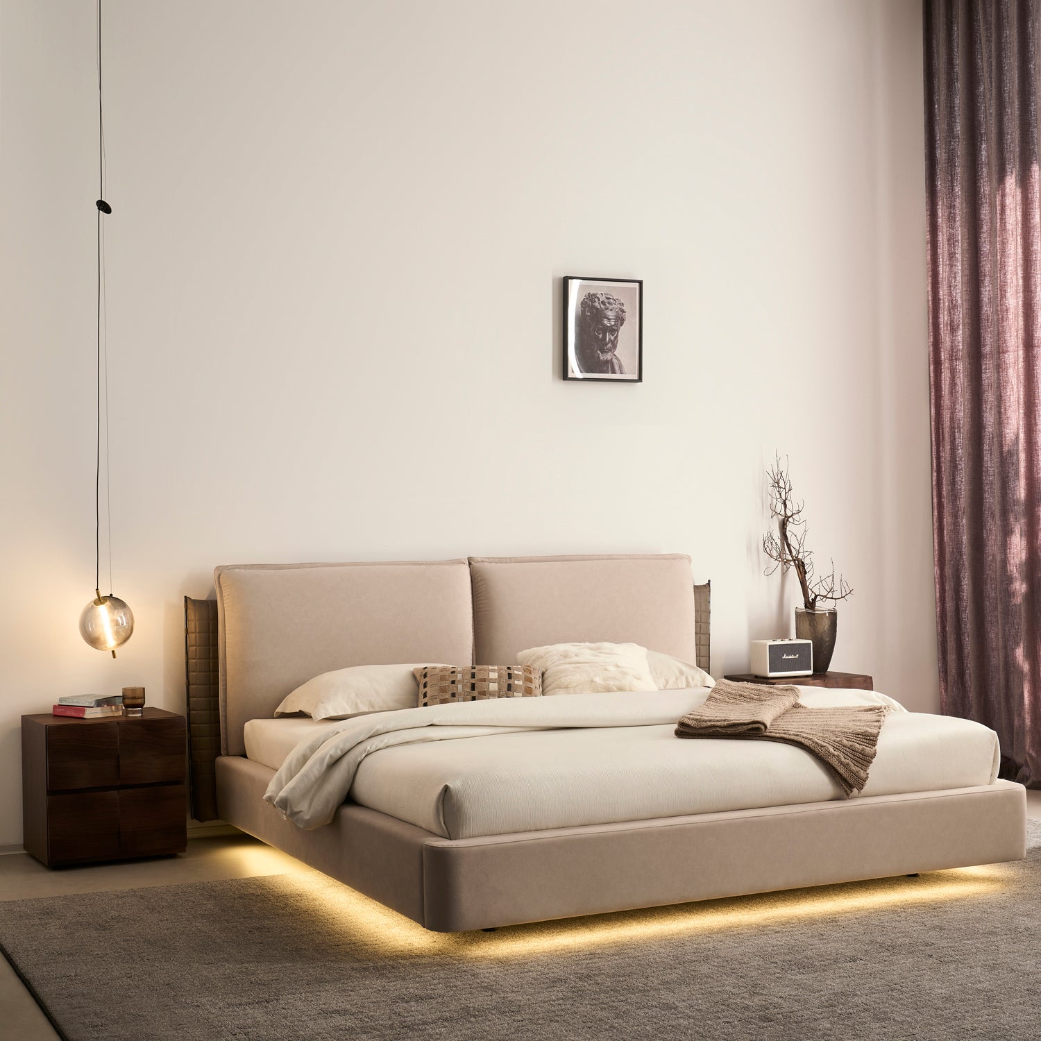 Cama Queen Lincon Velvet Beige