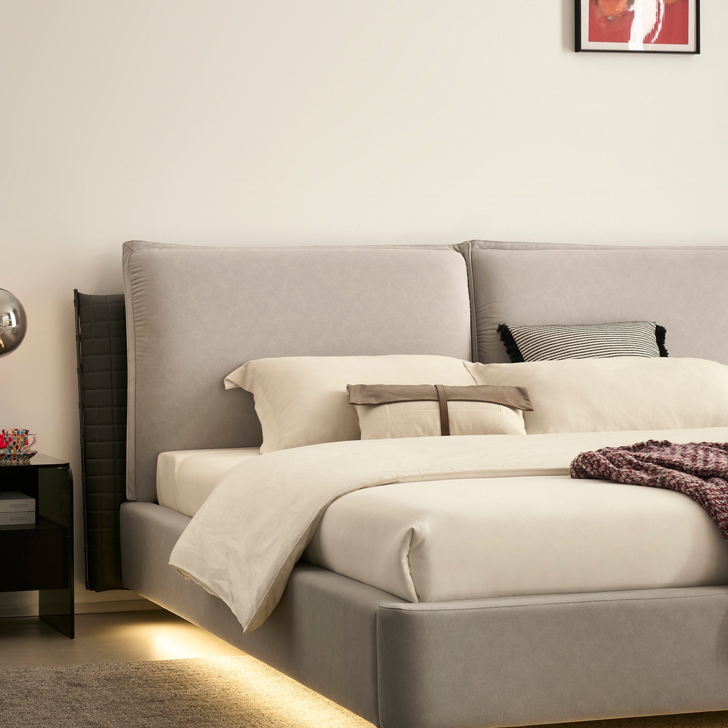 Cama Queen Lincon Velvet Gris