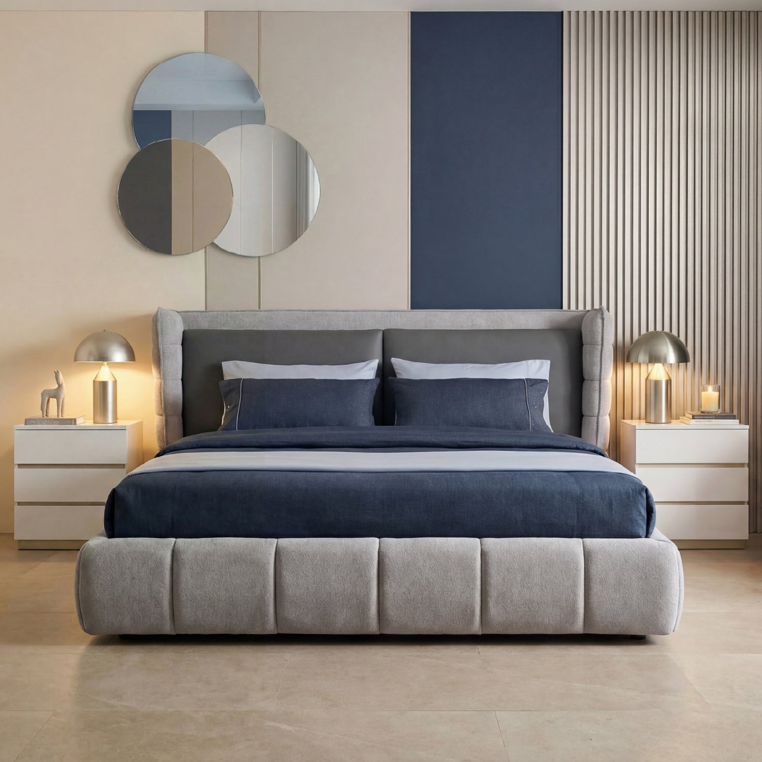 Cama Queen Toscana Velvet Gris