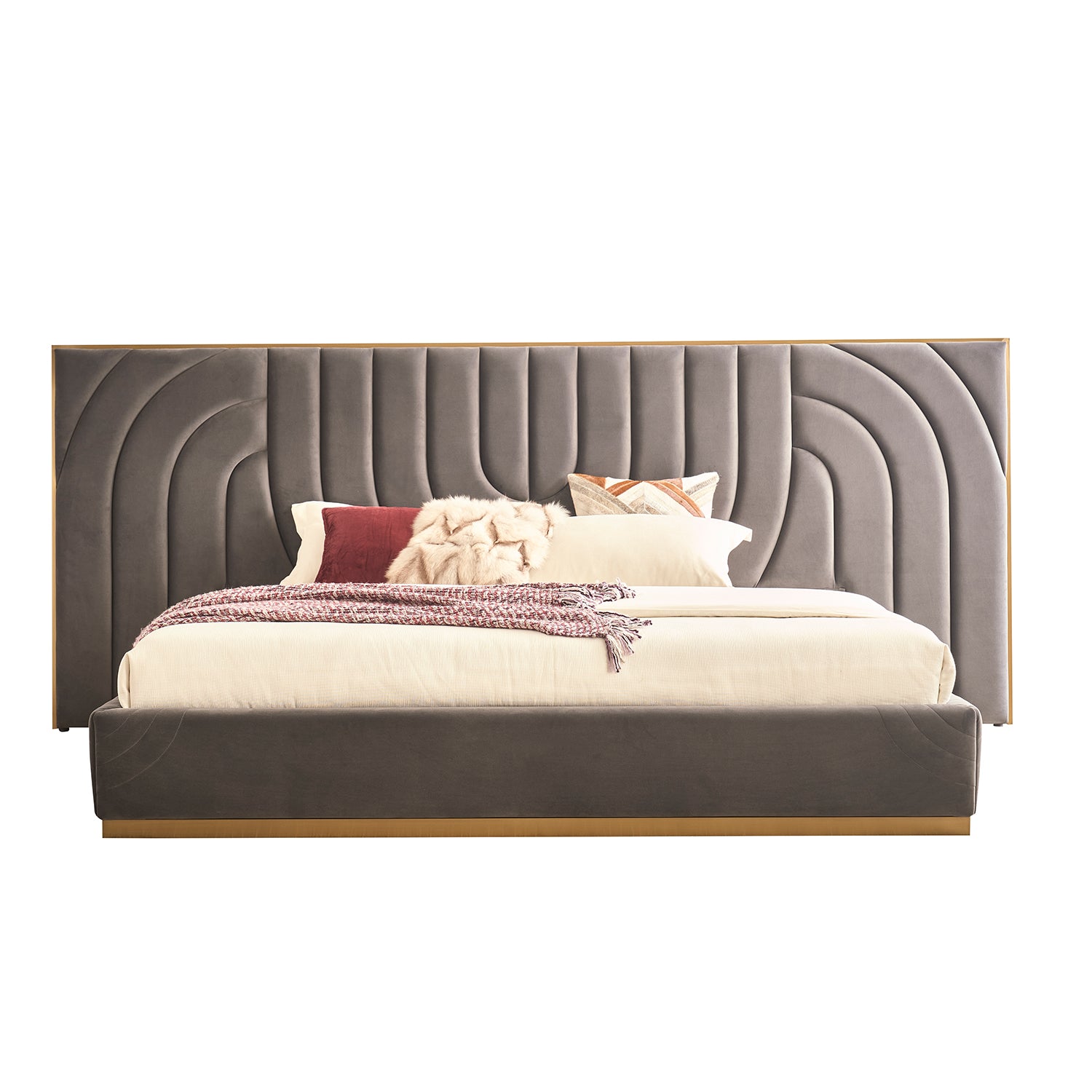 Cama Queen Sharon Velvet Gris Oscuro