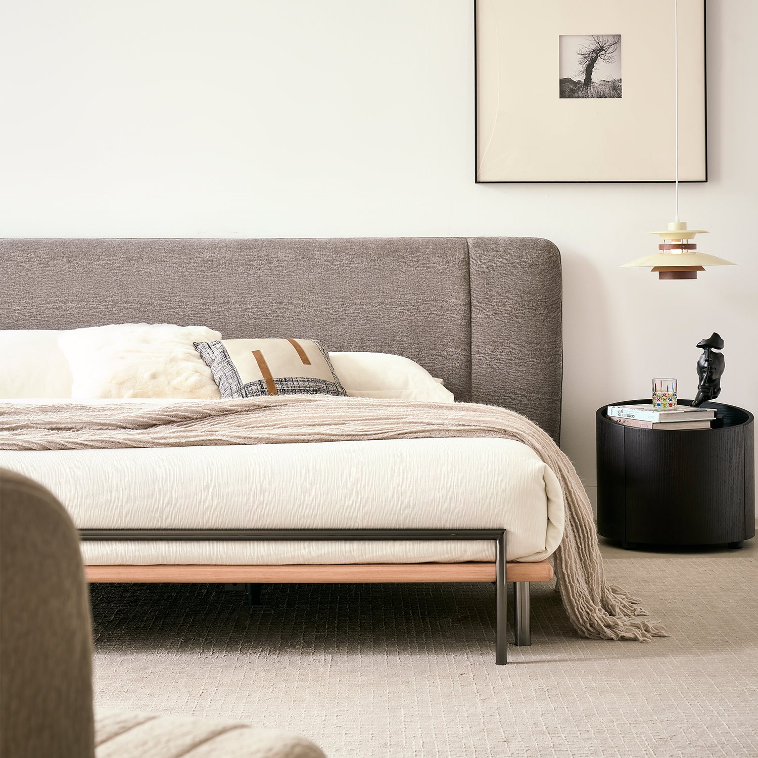 Cama Queen York Boucle Gris Oscuro