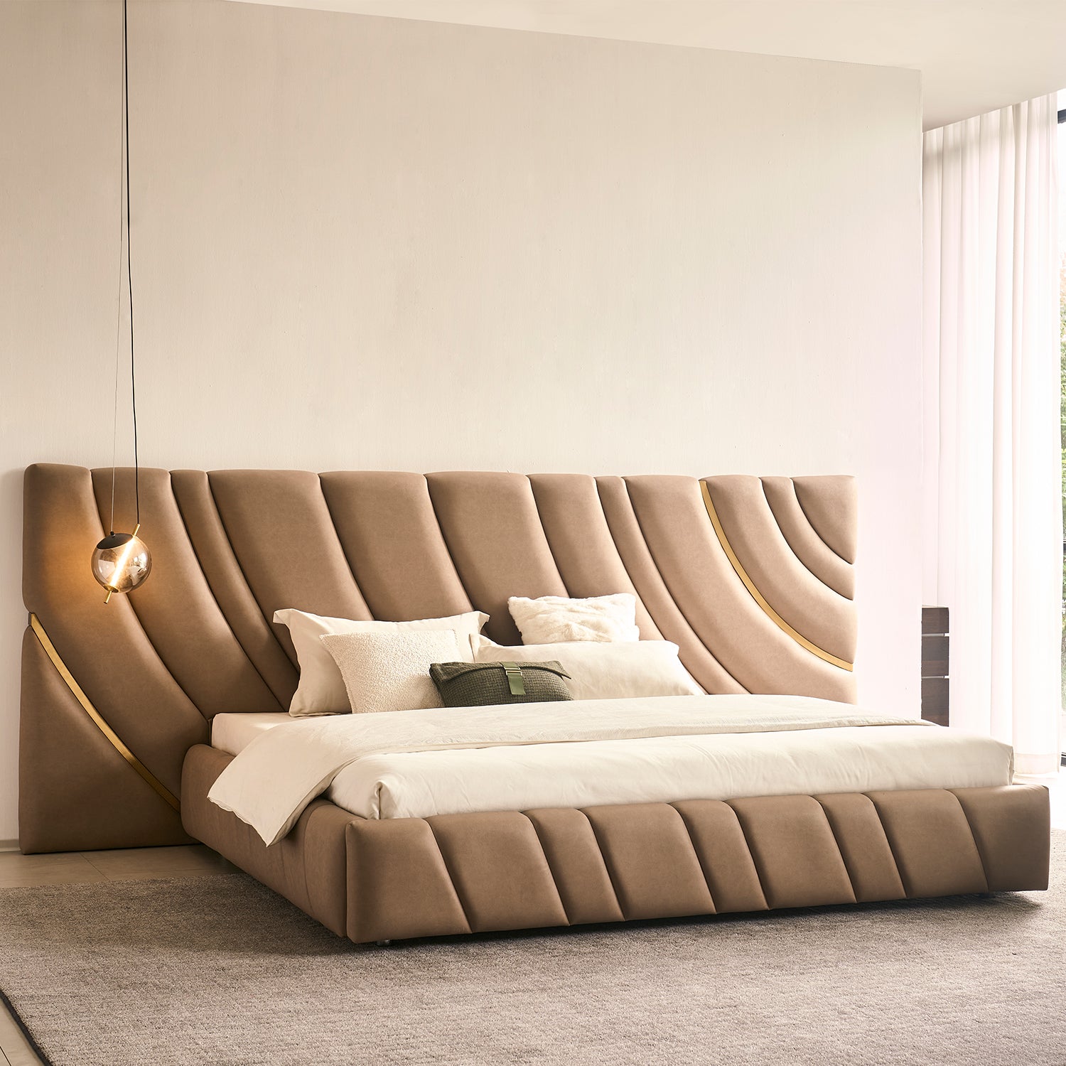 Cama Queen Luna Microfibra Taupe