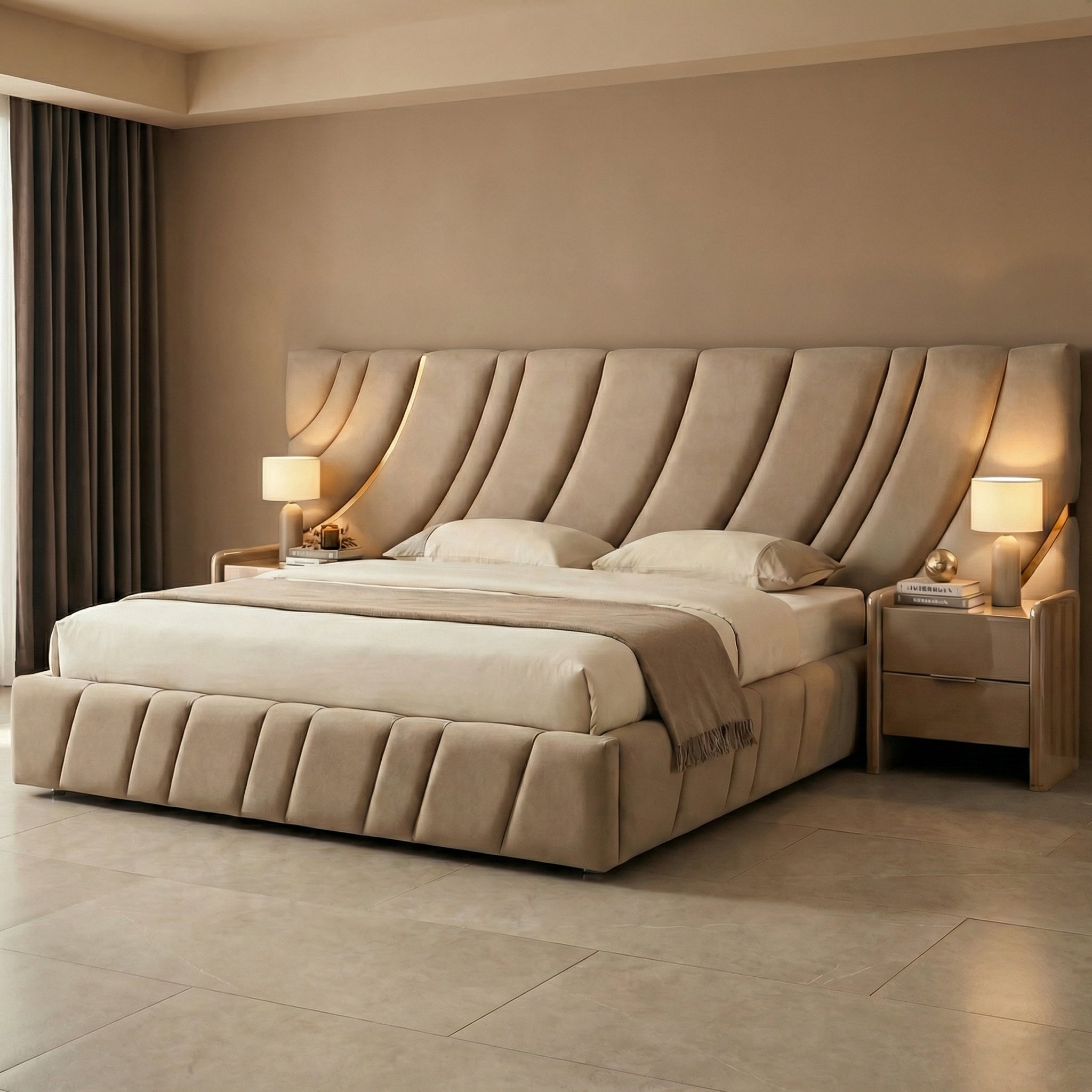 Cama Queen Luna Microfibra Taupe