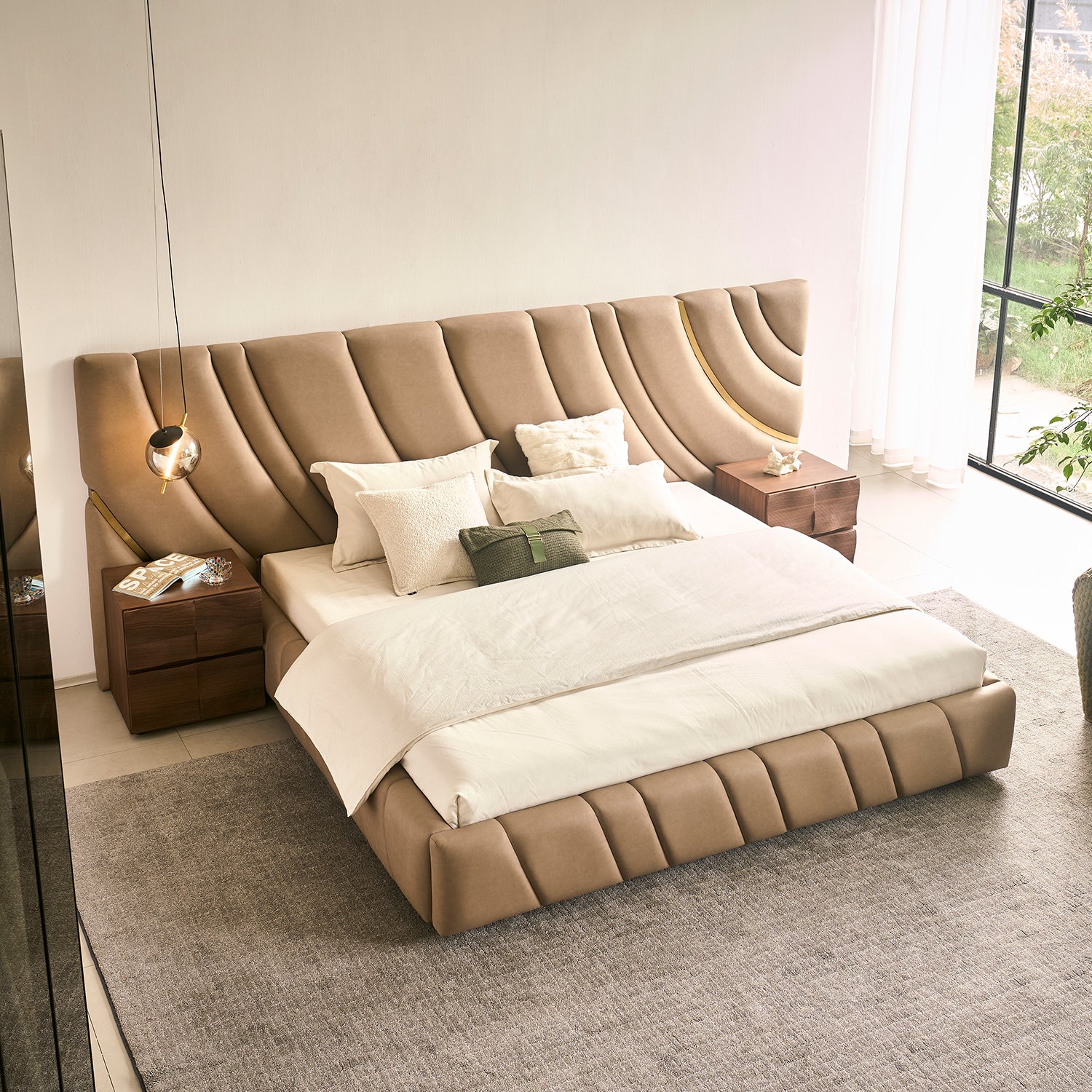 Cama Queen Luna Microfibra Taupe