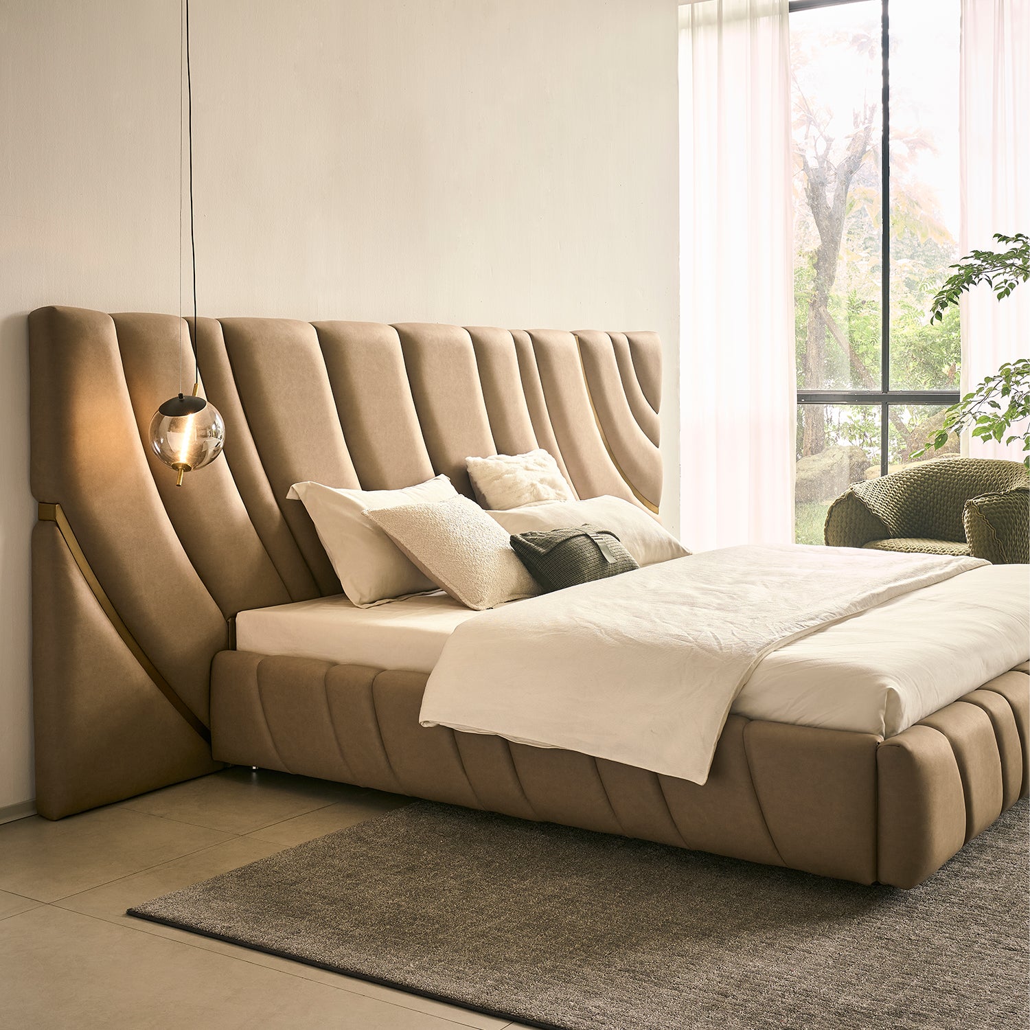 Cama Queen Luna Microfibra Taupe