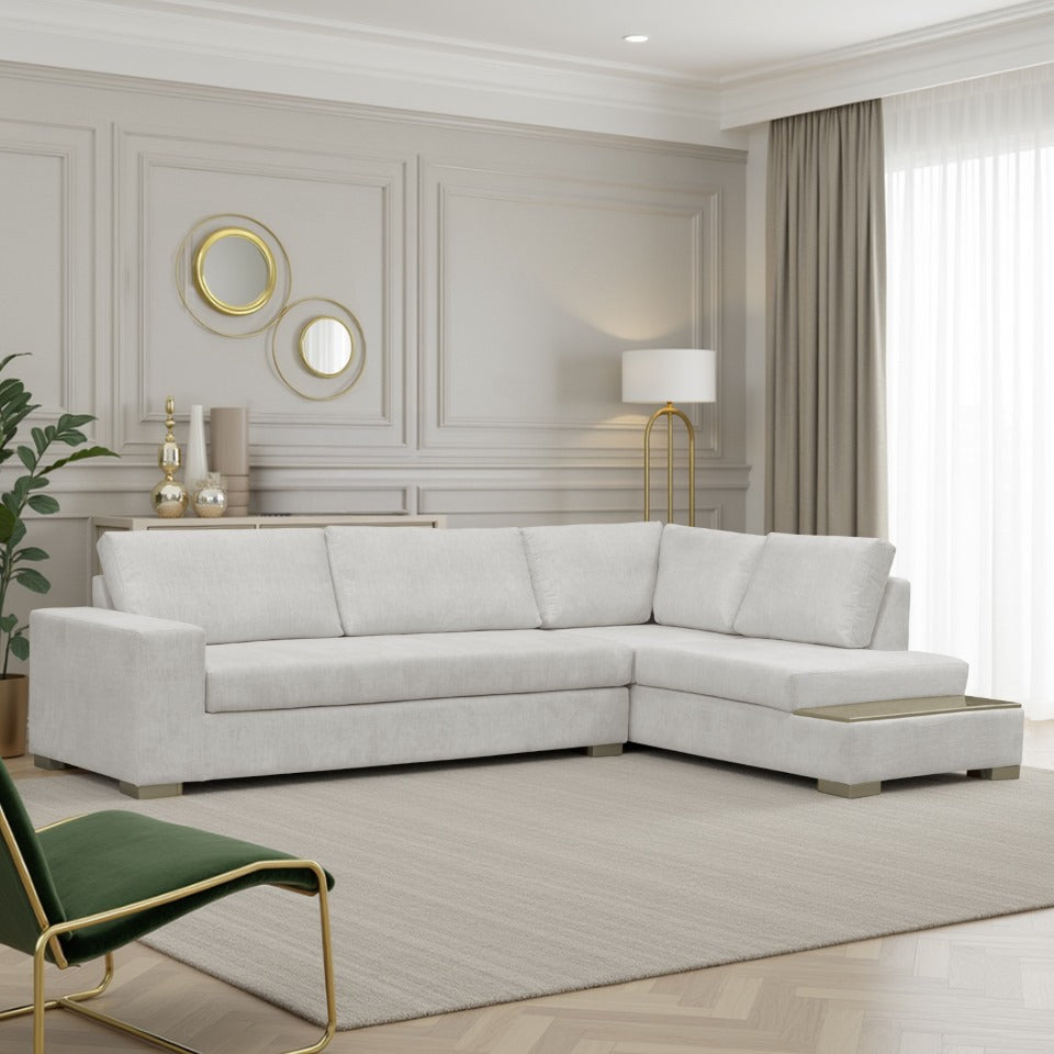 Sala En L Aron Velvet Atlas Marmol, Champaña