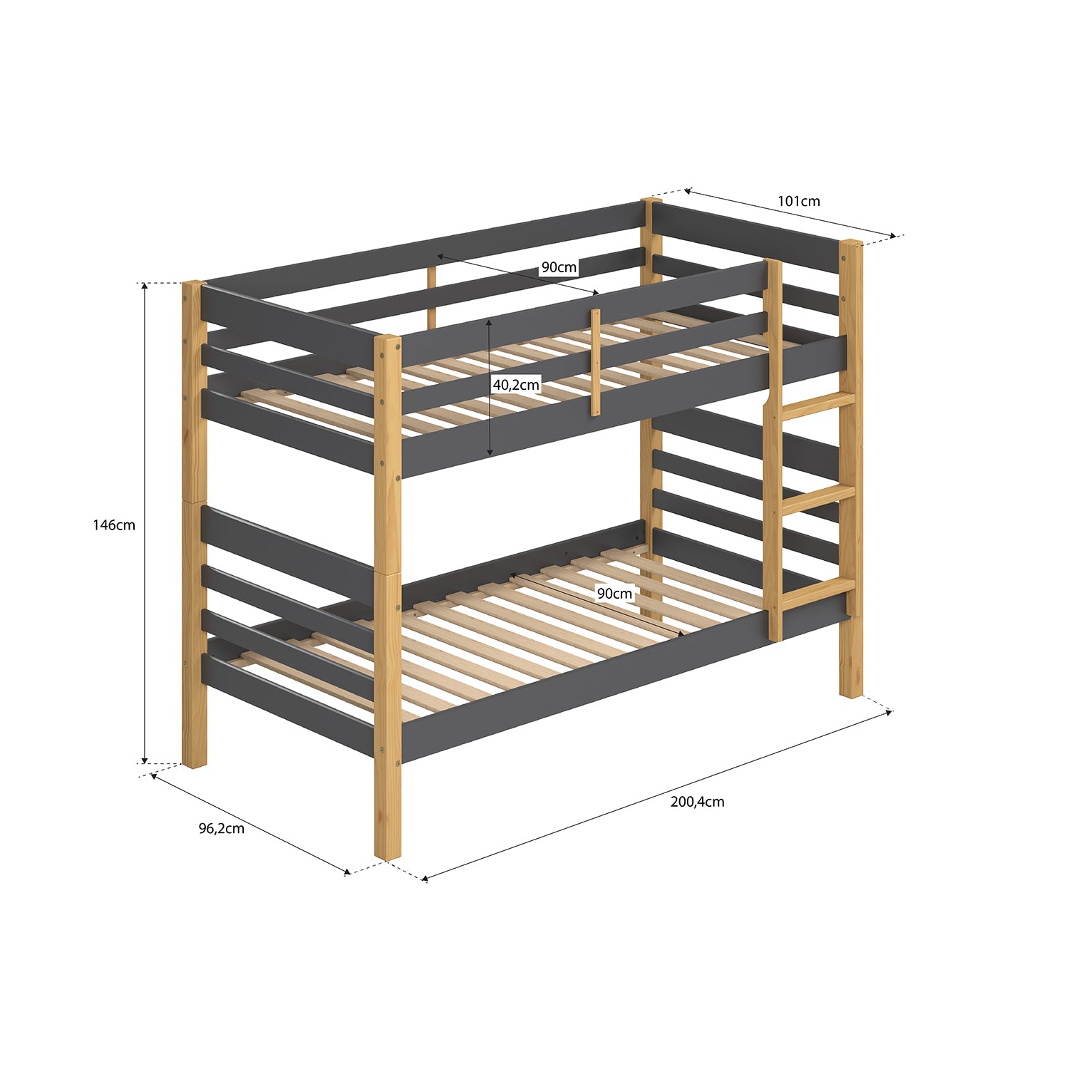 Camarote 0.90 Andy Natural, Gris