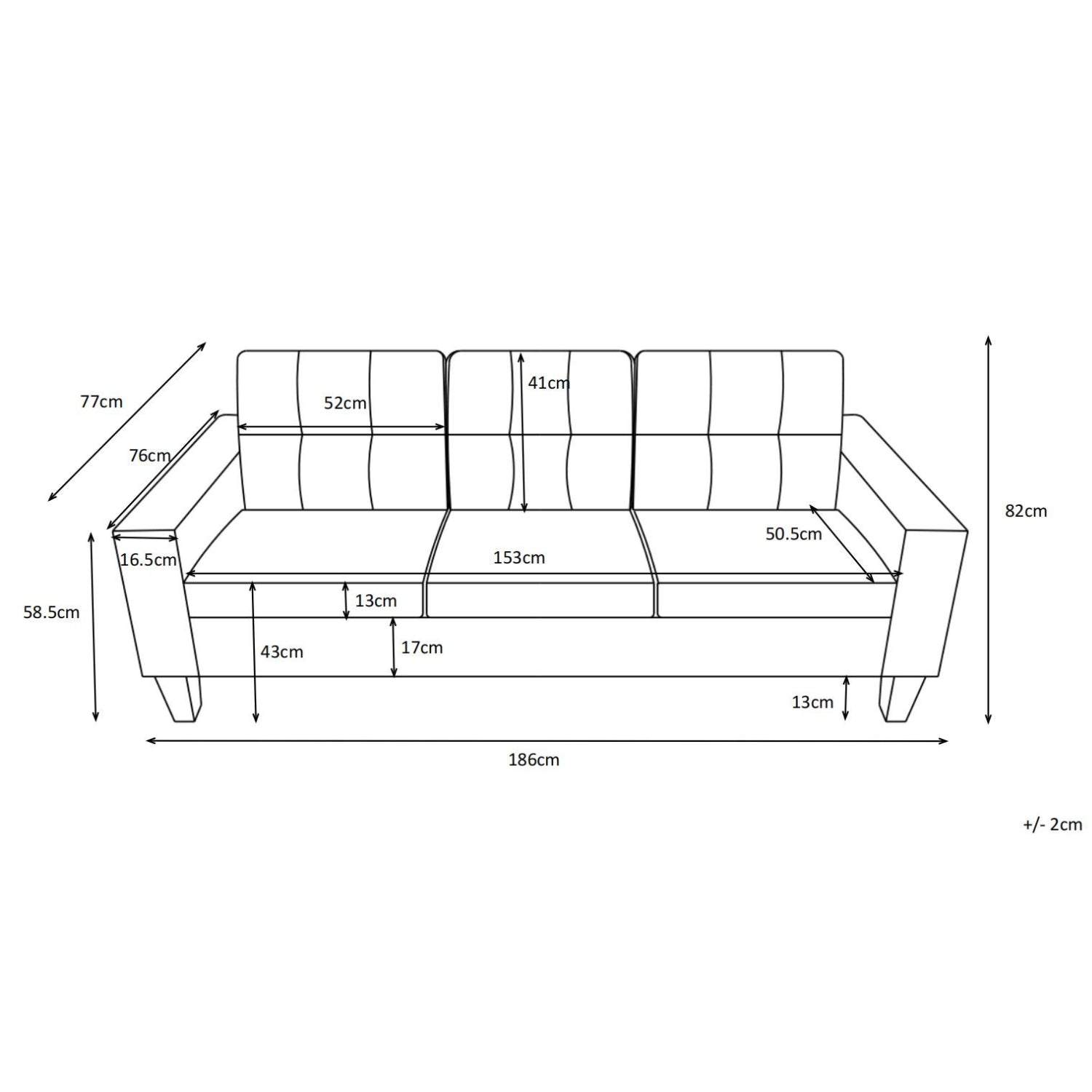 Sofá 3 Puestos Diamante Lino Azul