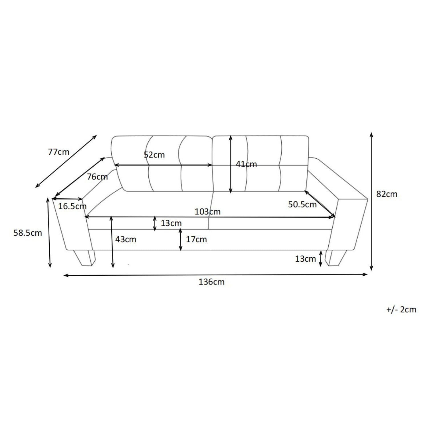 Sofá 2 Puestos Diamante Lino Azul