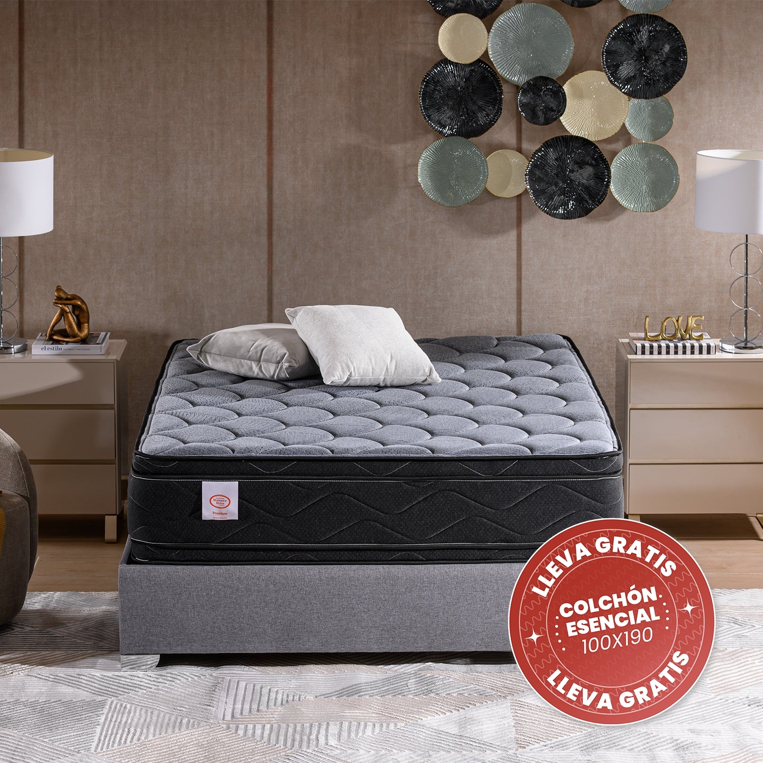 Colchón King Montecarlo(Garantia 9 años) + Colchón Essence 1.00