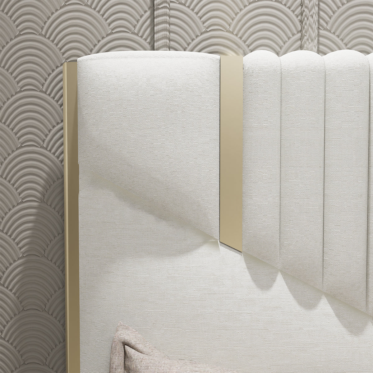 Cama Doble Santana Beige Perlado,Champaña