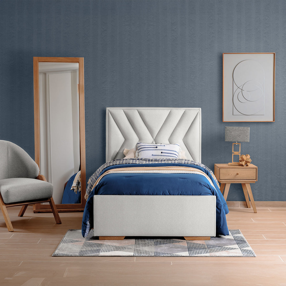 Cama 1.00 Vallarta Eurolino Gris, Natural