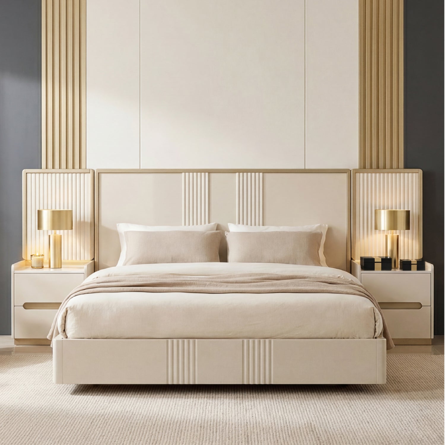 Cama Queen Bilbao Greige, Champaña