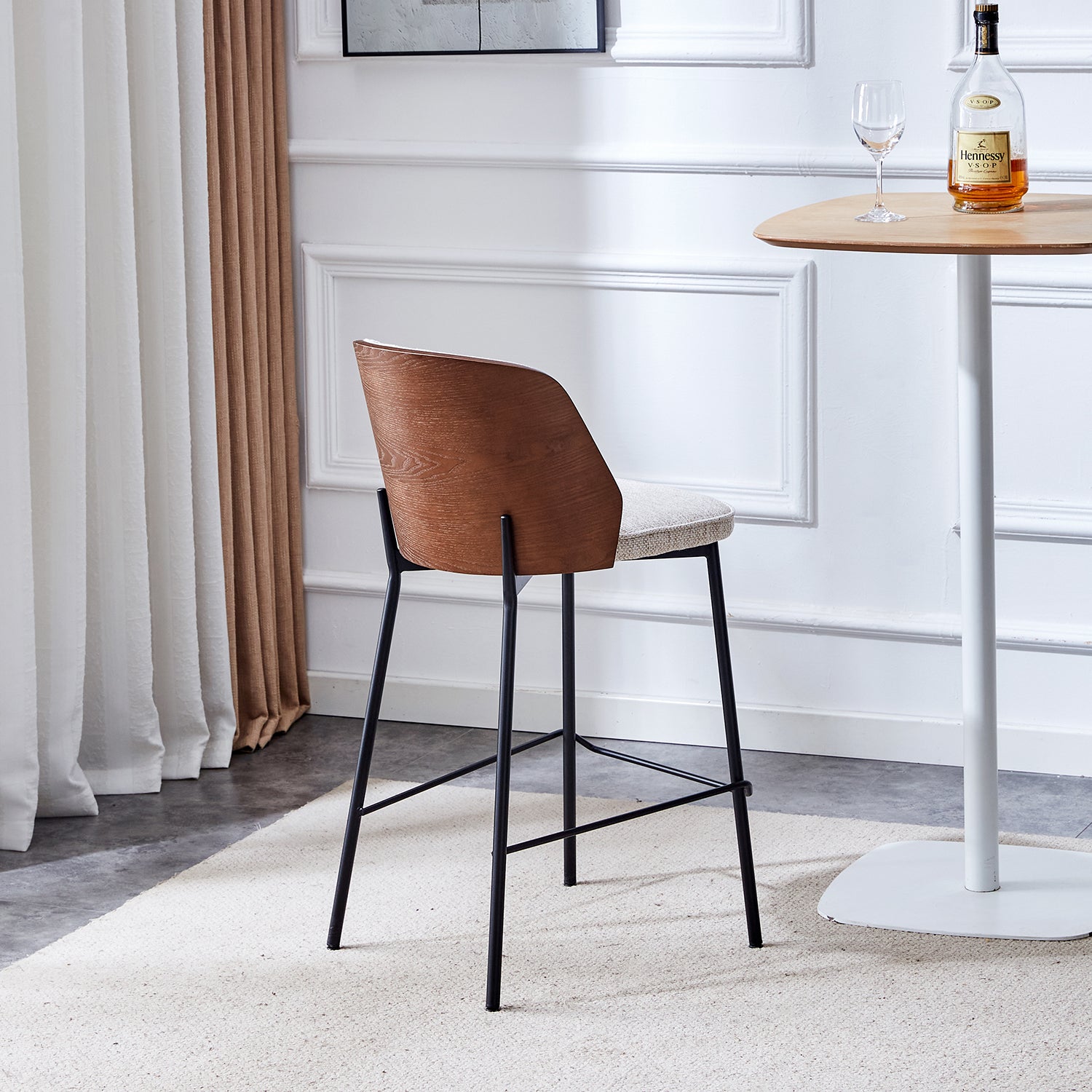 Silla para Barra Kim Beige, Nuez