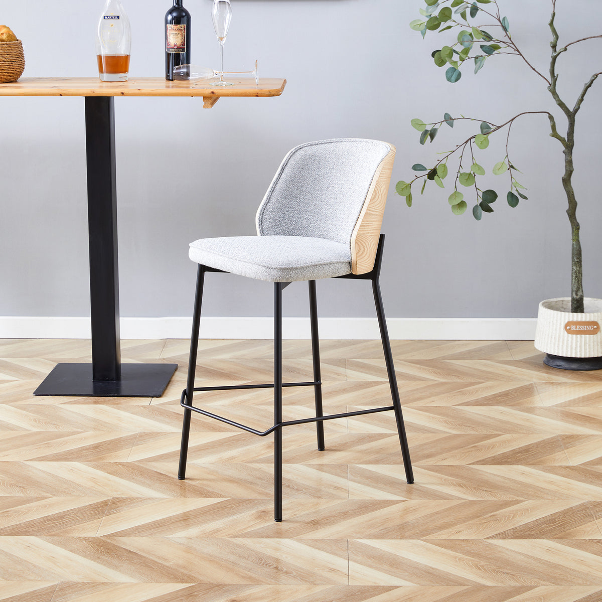 Silla para Barra Kim Gris, Natural
