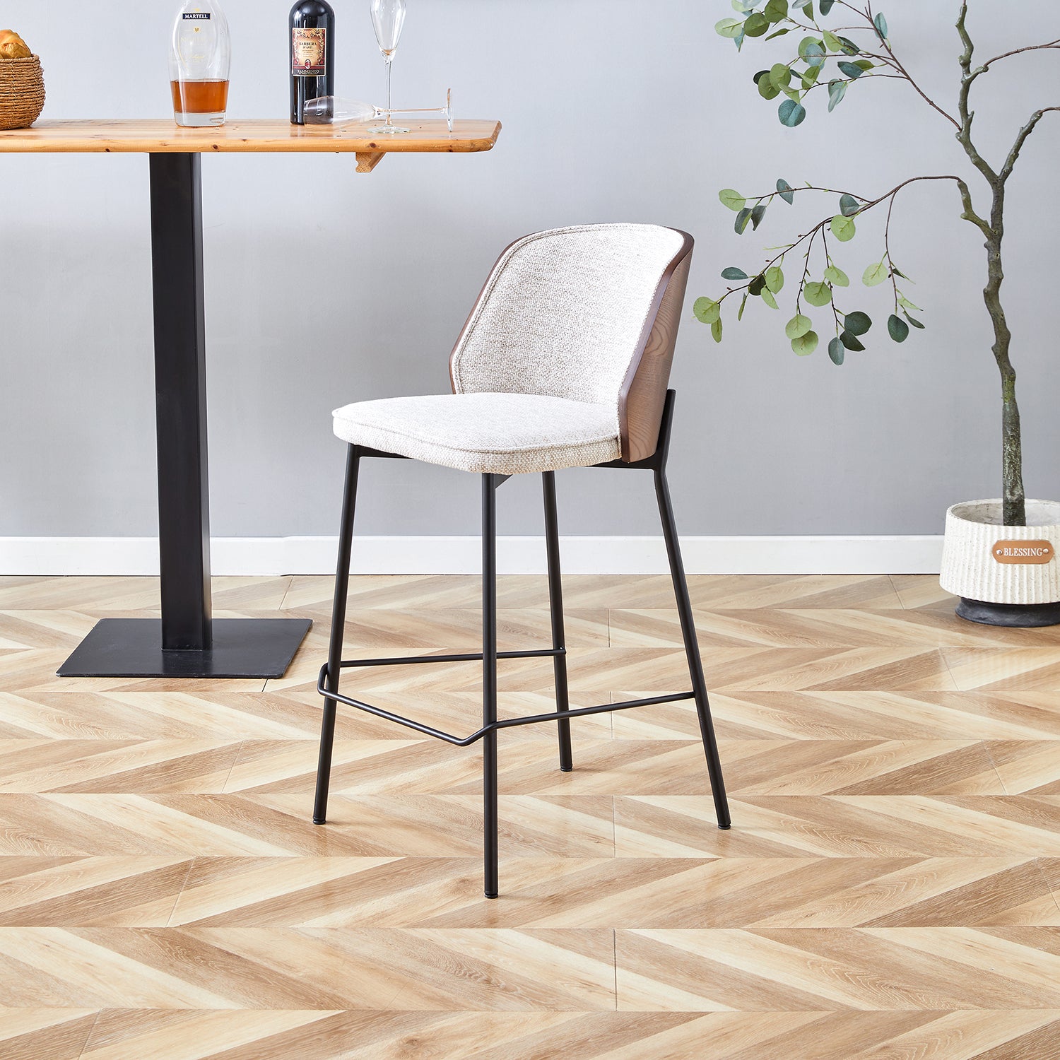 Silla para Barra Kim Beige, Nuez