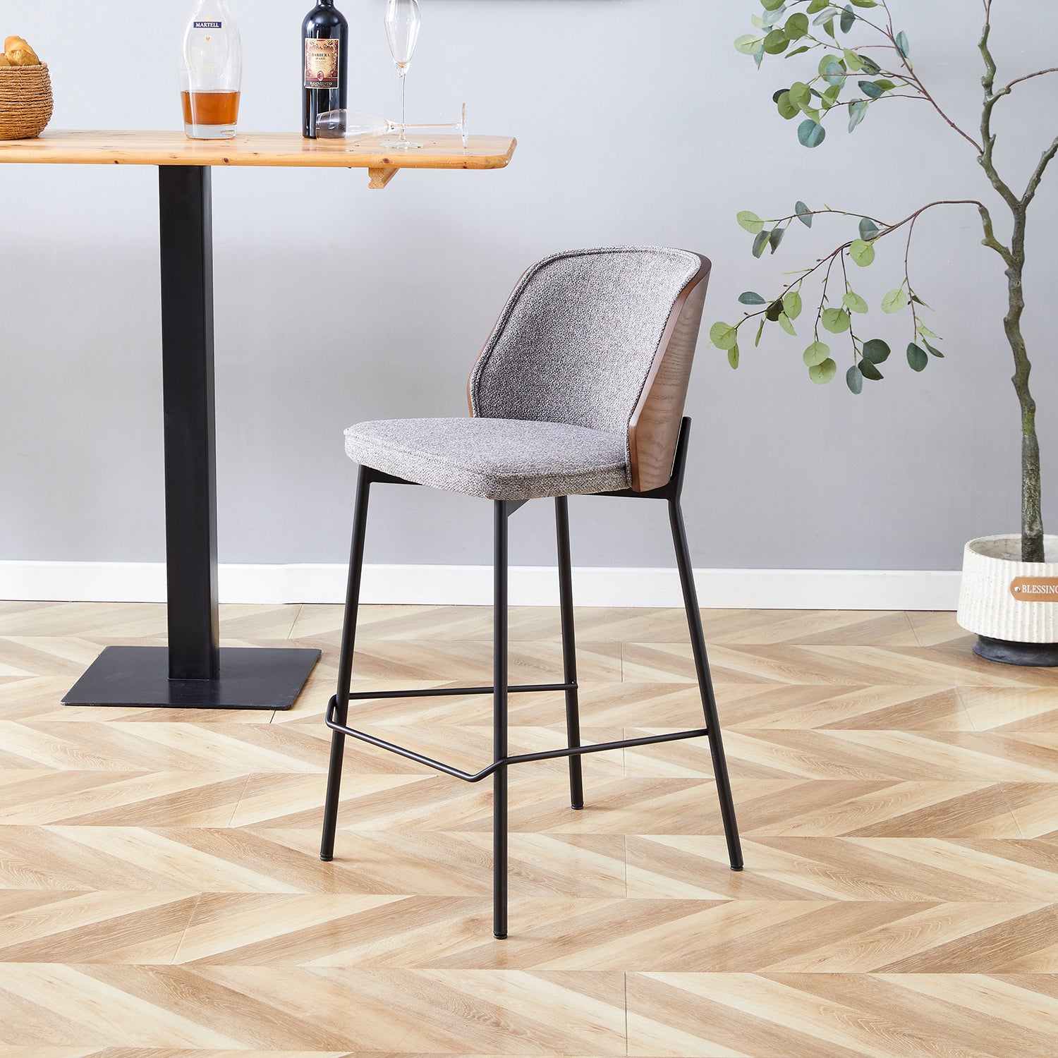 Silla para Barra Kim Gris, Nuez