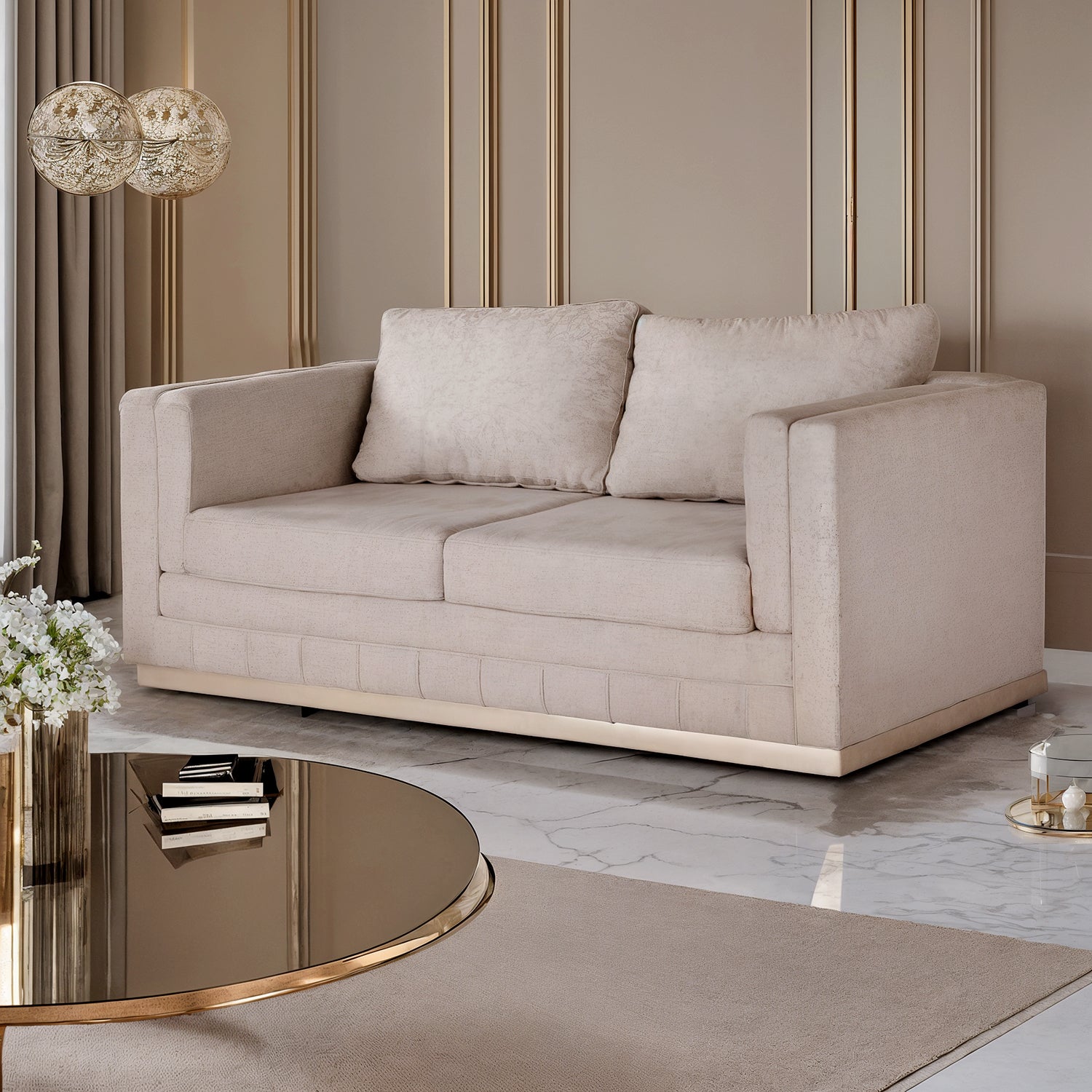 Sofá 3 Puestos Connor Lino Azafran Crudo, Champaña