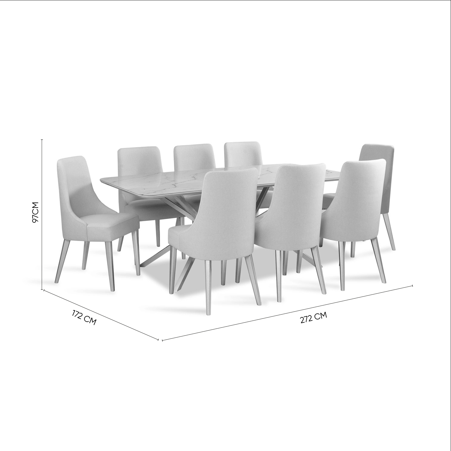 Comedor 8 Puestos Sevilla Velvet Atlas Marmol, Champaña Bpv