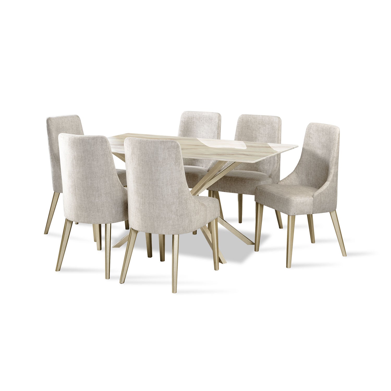 Comedor 6 Puestos Sevilla Velvet Atlas Marmol, Champaña Bpv