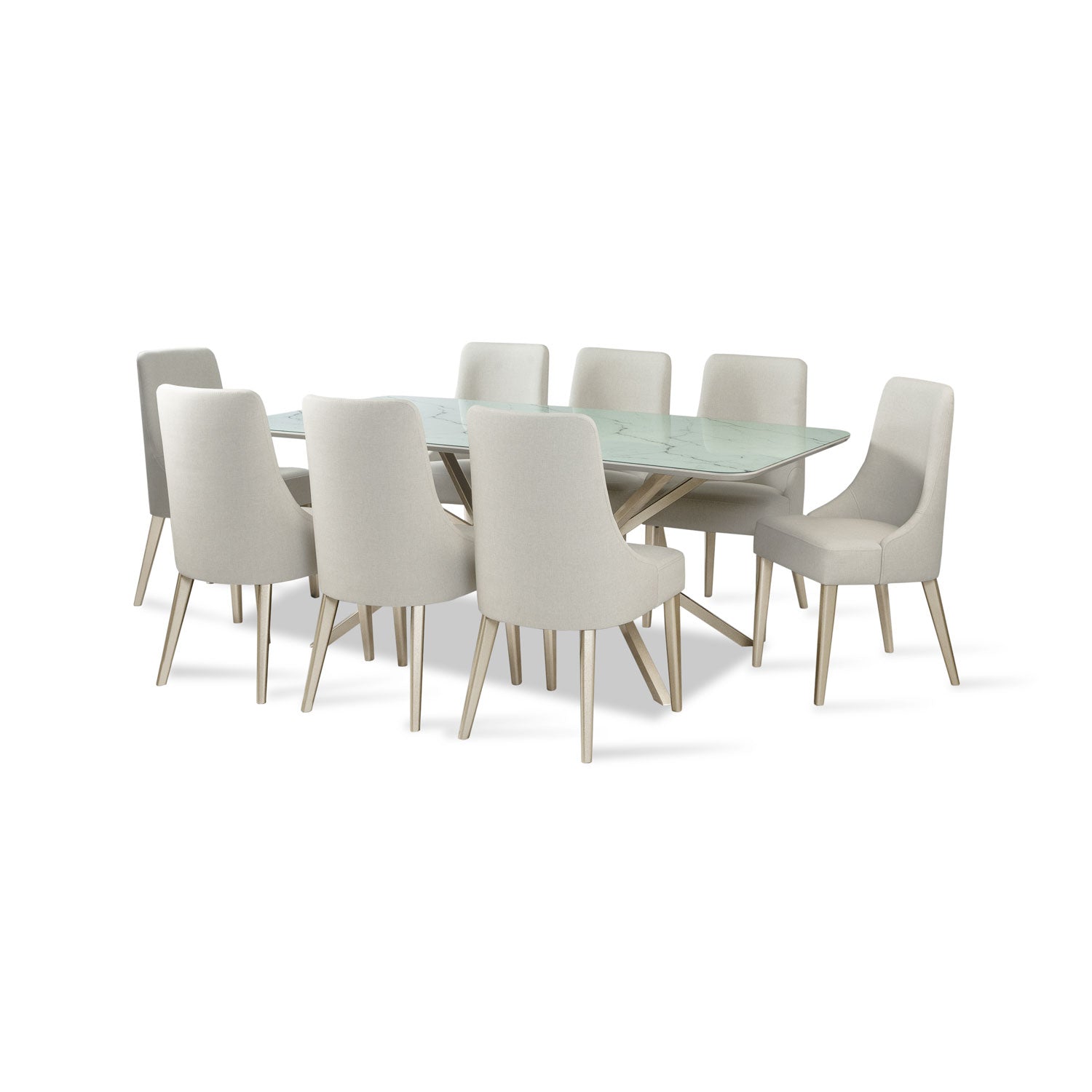 Comedor 8 Puestos Sevilla Eurolino Blanco Puro, Champaña Bpv
