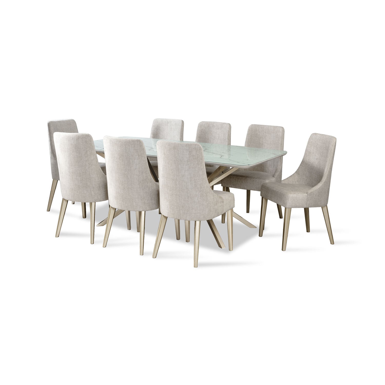 Comedor 8 Puestos Sevilla Velvet Atlas Marmol, Champaña Bpv