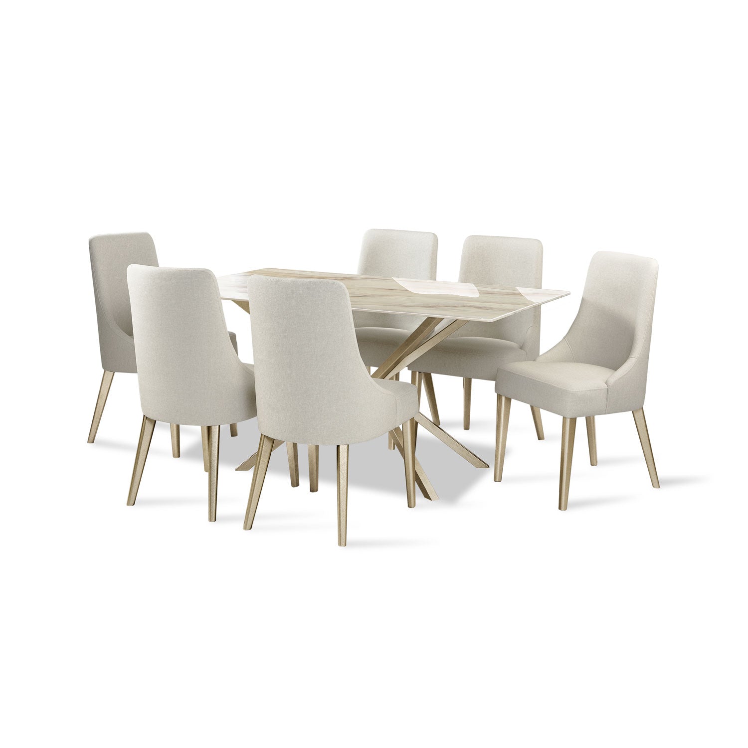 Comedor 6 Puestos Sevilla Eurolino Blanco Puro, Champaña Bpv