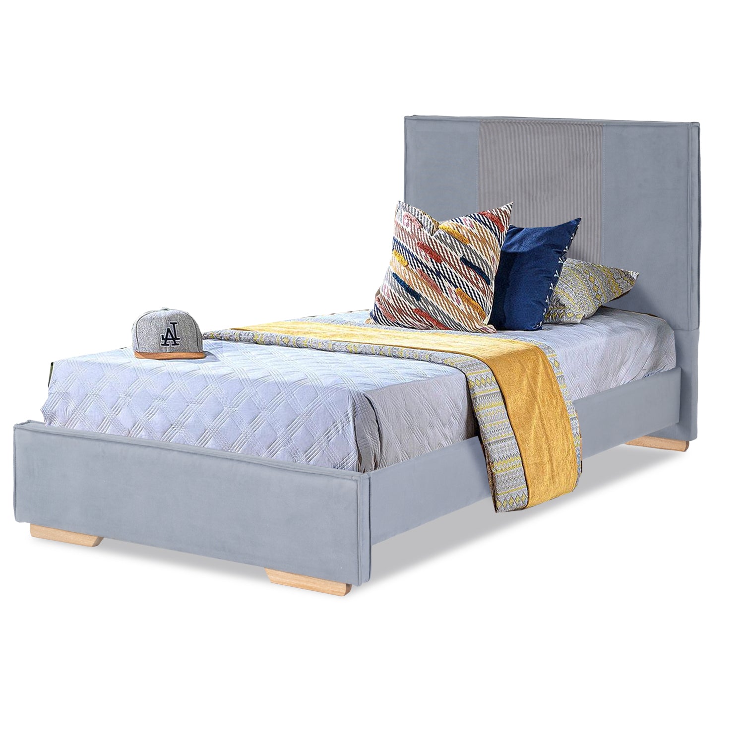 Cama 1.00 Tokyo Microfibra Gris, Natural