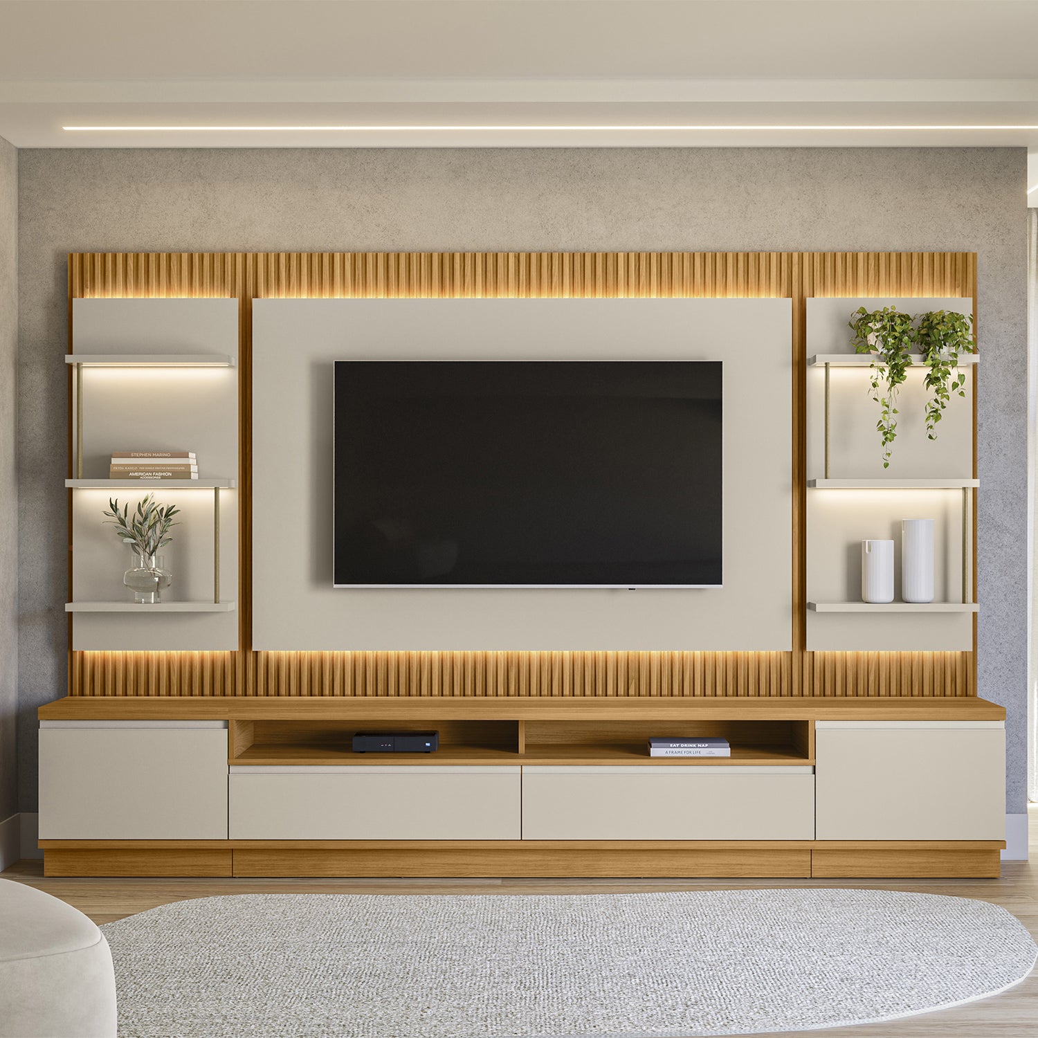 Módulo Centro de Entretenimiento Saopaulo Natural, Off White 58X198X41