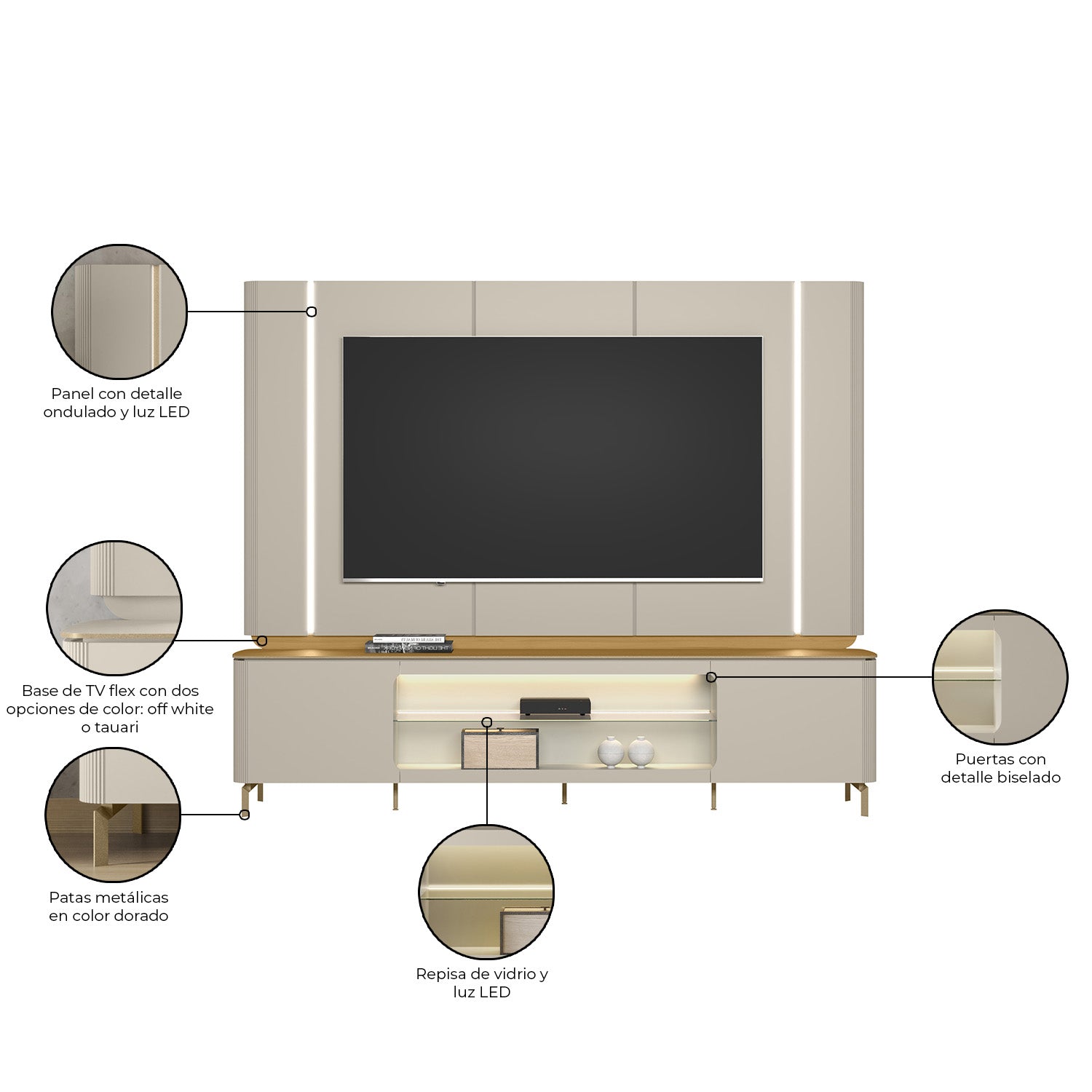 Centro de Entretenimiento Bell Natural, Off White 240X200X45
