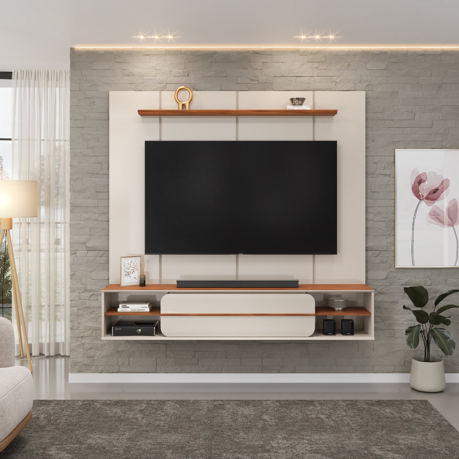 Panel de Tv Alany Off White, Champaña 180X169X32