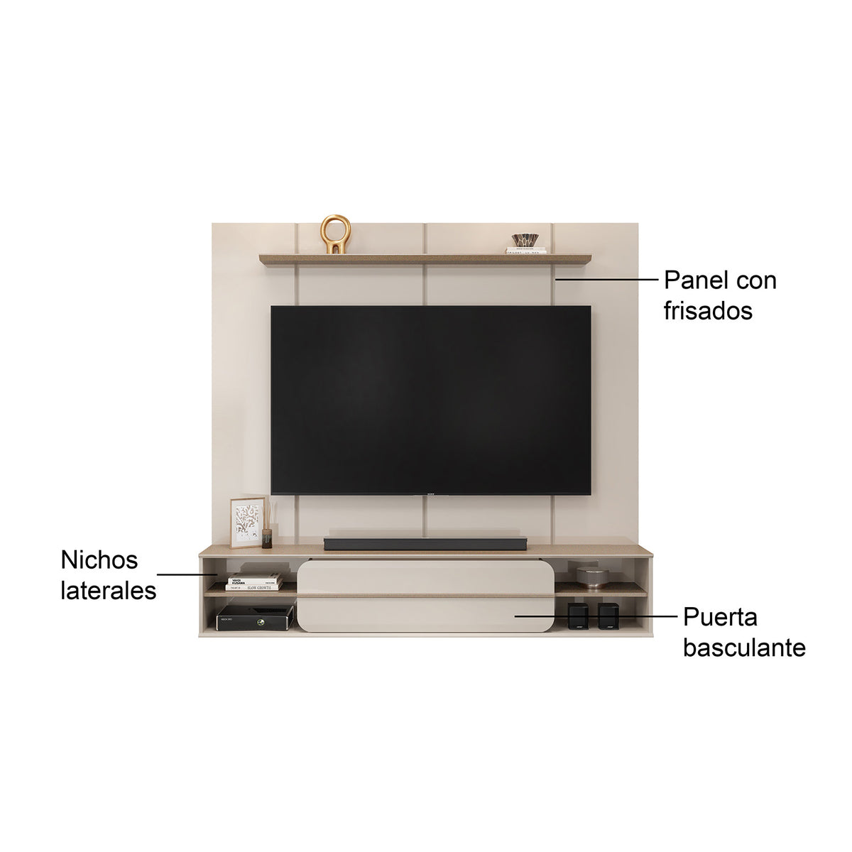 Panel de Tv Alany Off White, Champaña 180X169X32