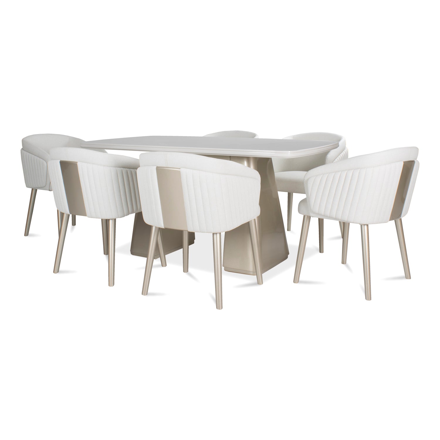 Comedor 6 Puestos Damasco Eurolino Blanco, Champaña