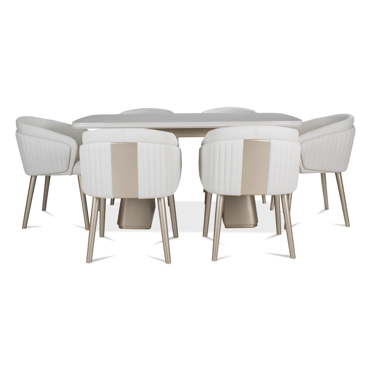 Comedor 6 Puestos Damasco Eurolino Blanco, Champaña