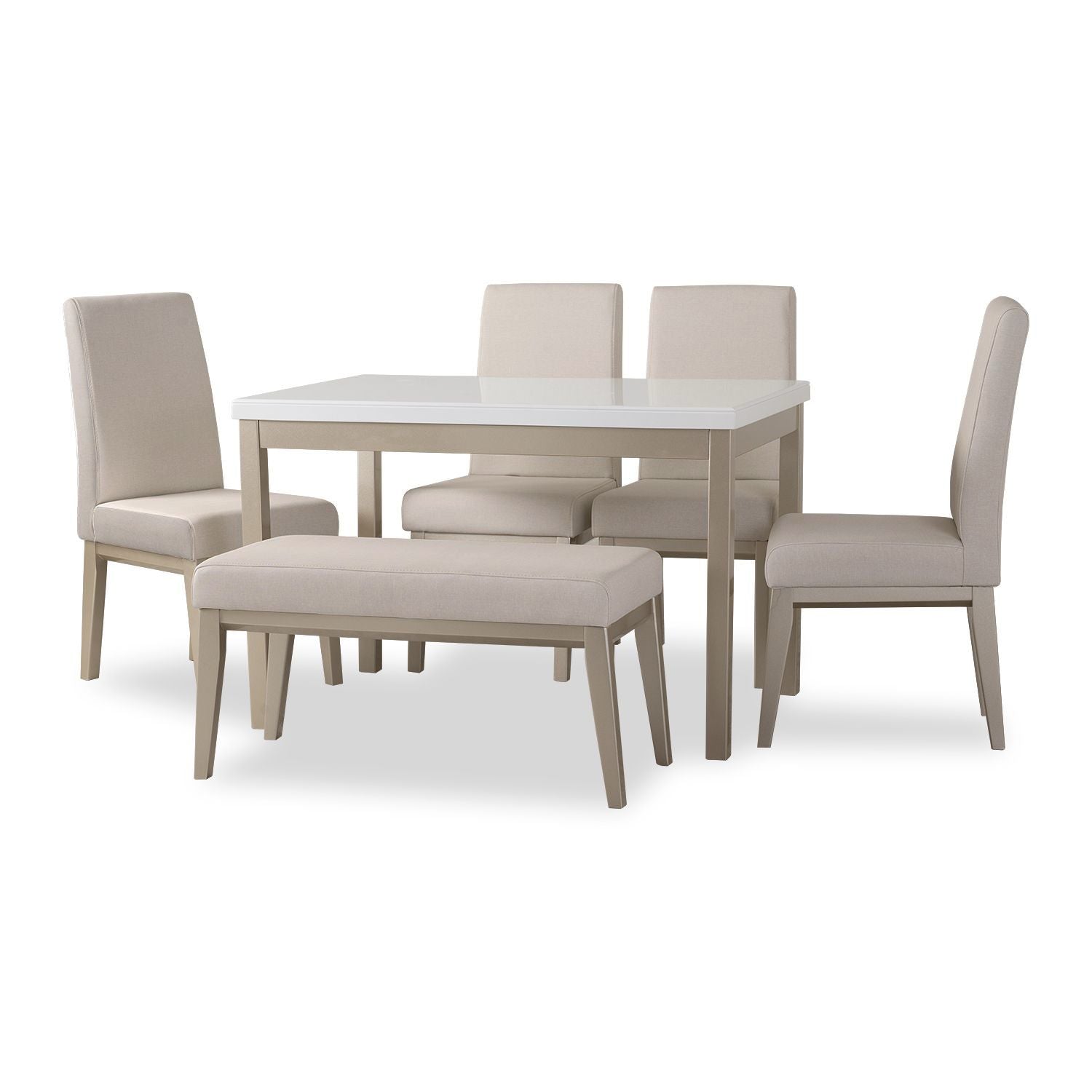 Comedor 6 Puestos Walcot Marbella Marfil, Champaña 4 Sillas + Butaca
