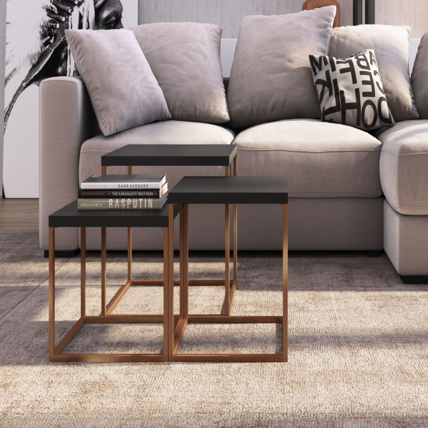 Set X3 Mesa Auxiliar Arizona Negro, Bronce