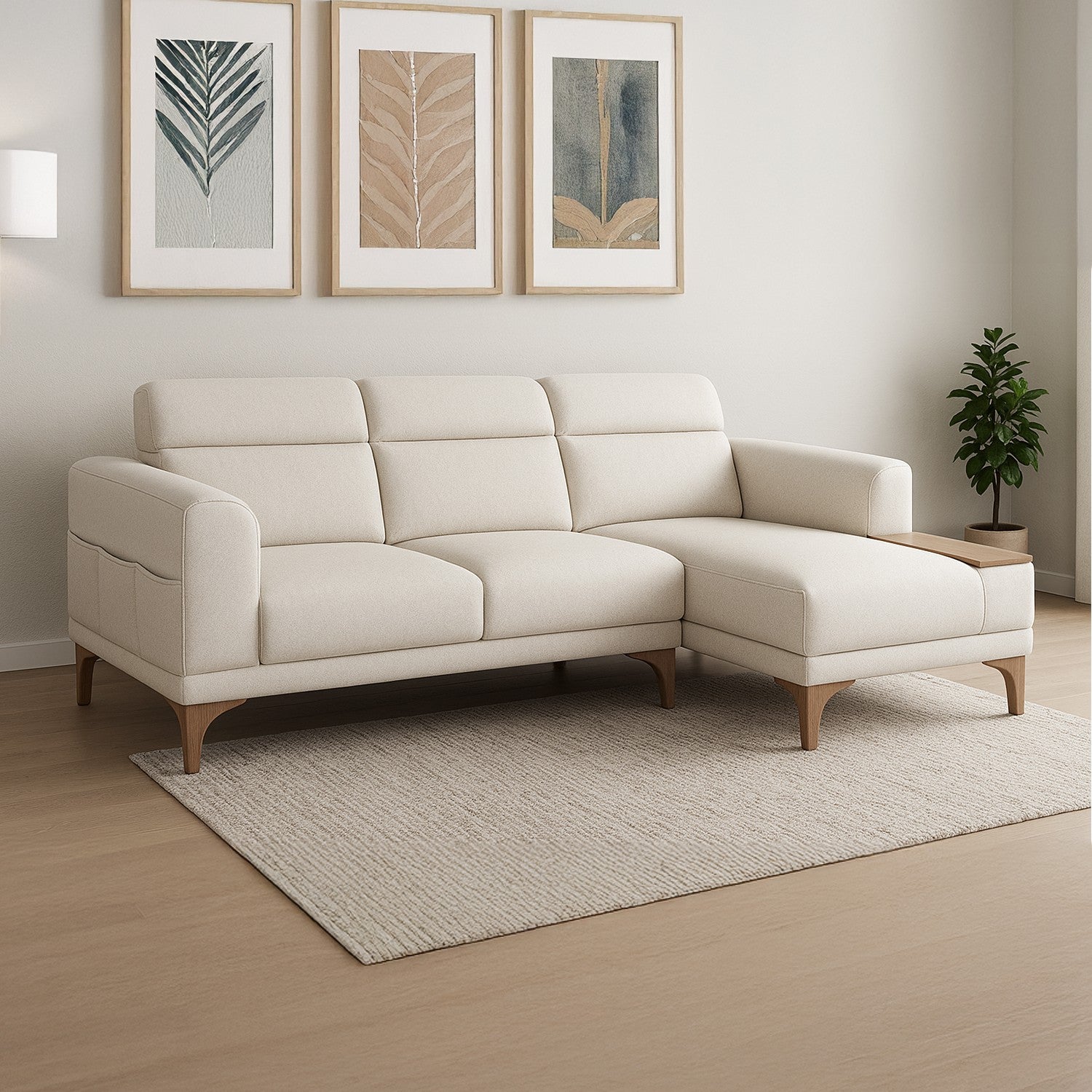 Sofá en L Carla Eurolino Vitore Blanco, Natural Lado Derecho