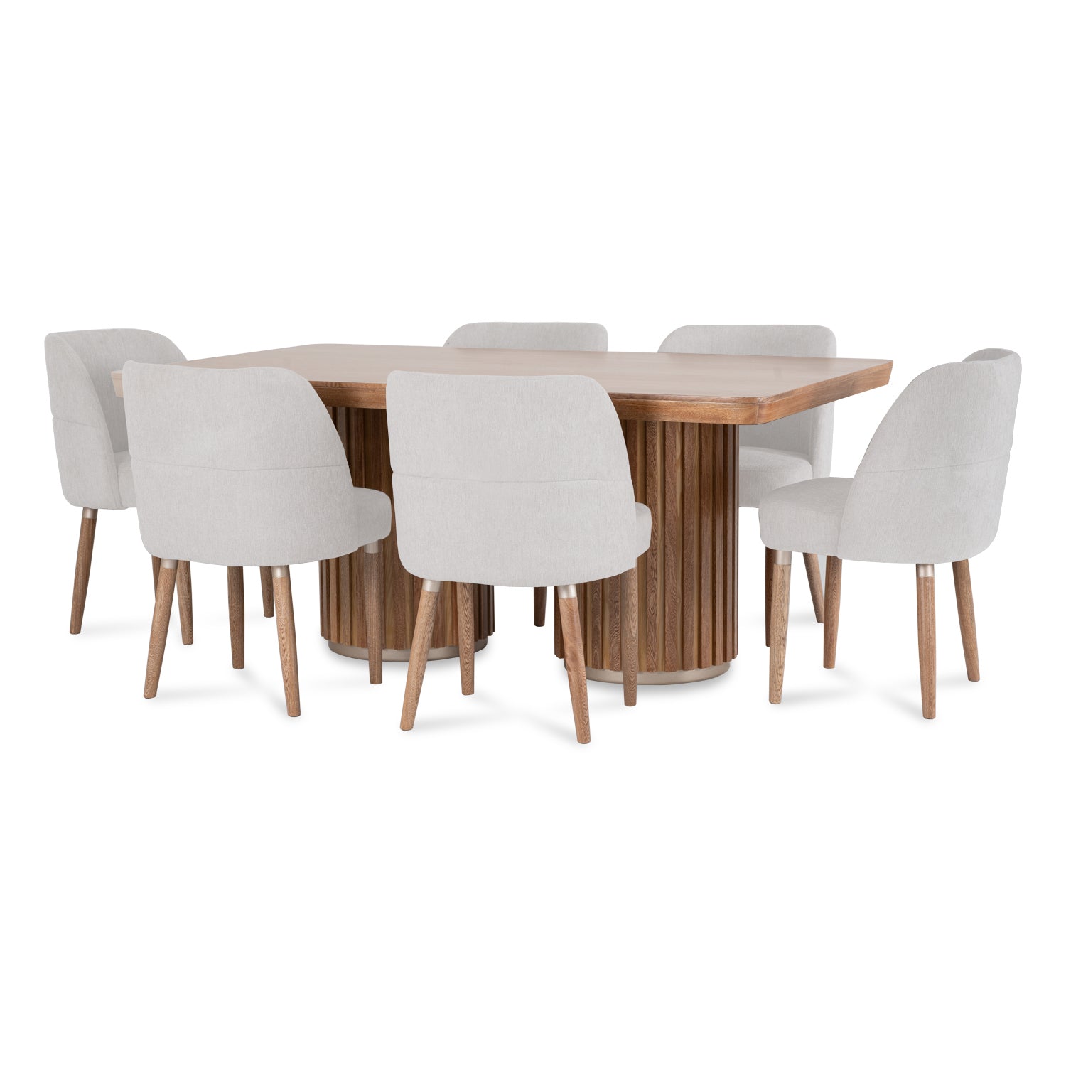 Comedor 6 Puestos Nicole Velvet Impetu Plata, Natural