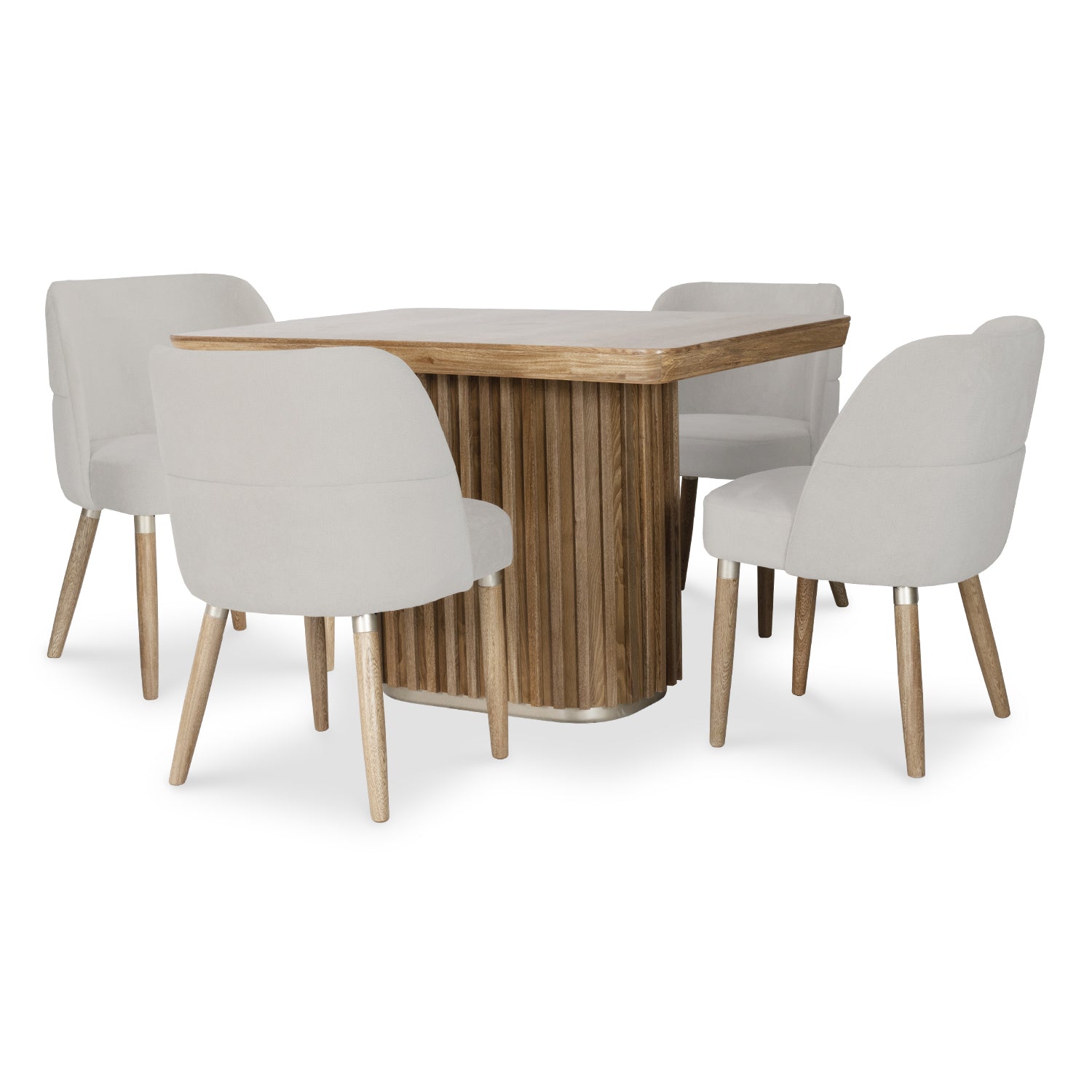 Comedor 4 Puestos Nicole Velvet Impetu Plata, Natural