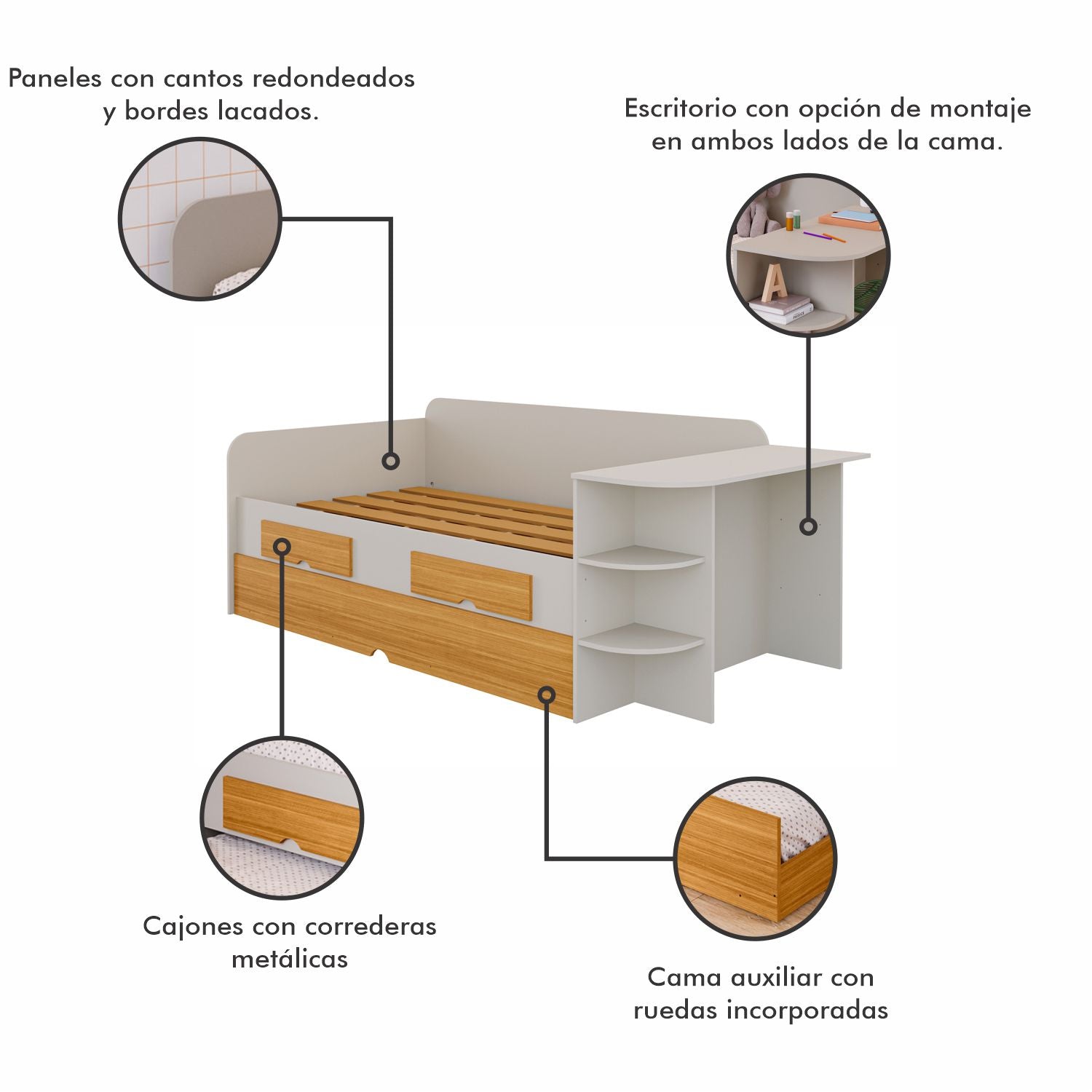 Cama Nido 1.00 Helen Off White, Natural