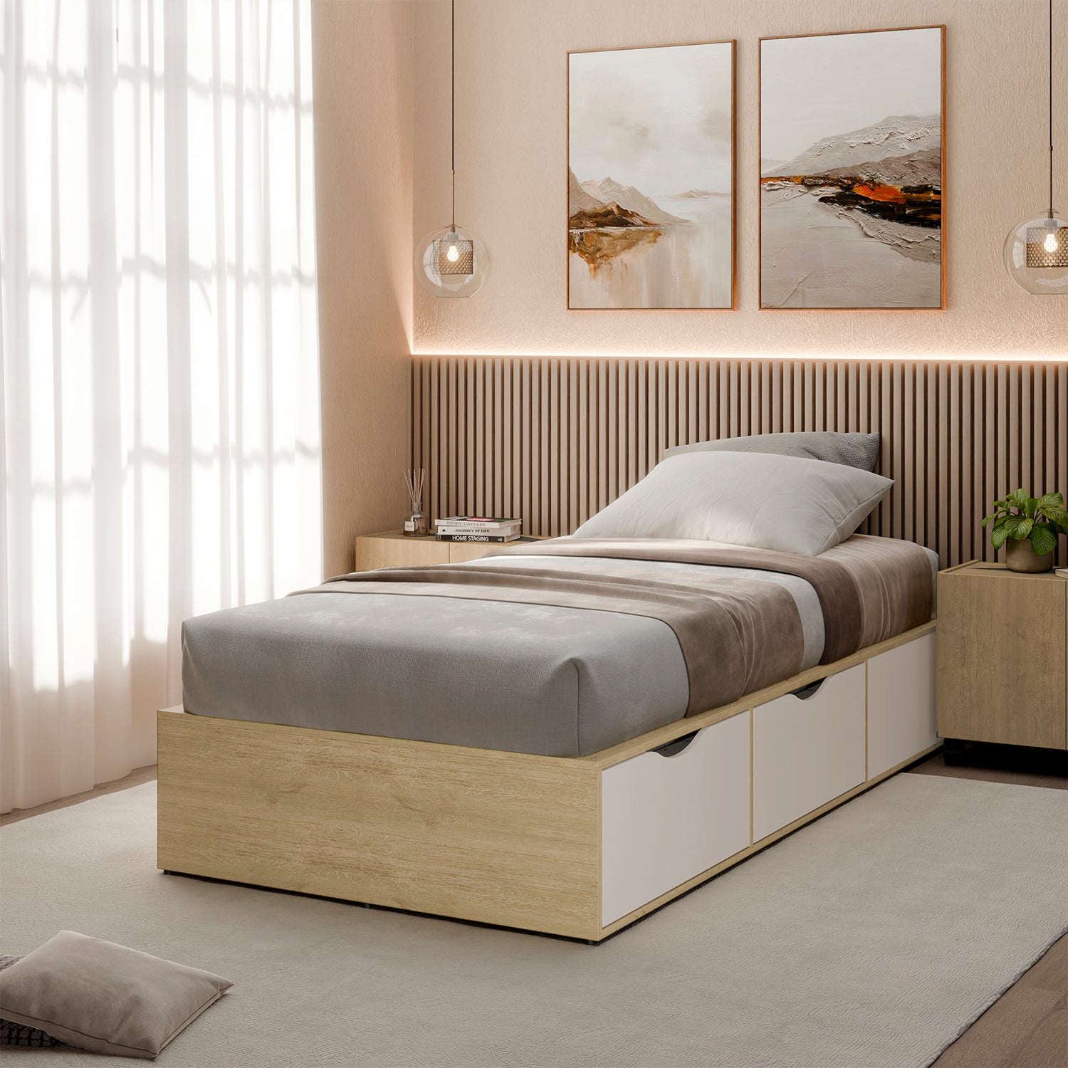 Base Cama 0.90 Compac Natural, Off White