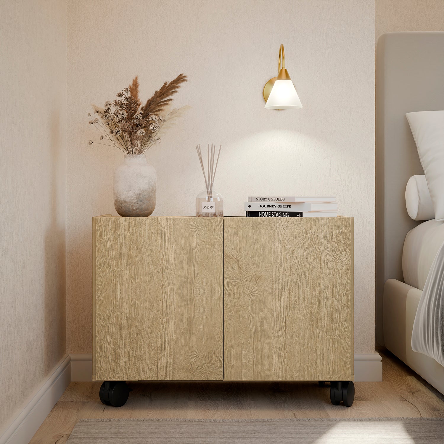 Nochero Cubic Con Puerta Rodachin Natural