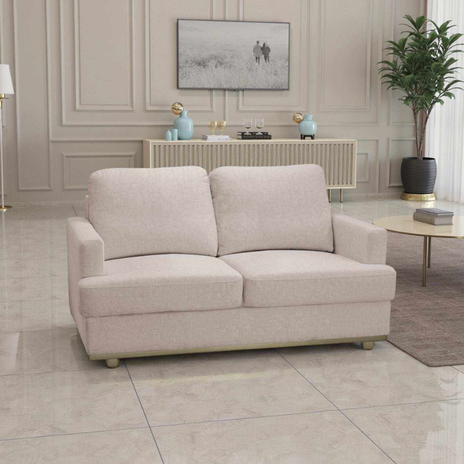 Sofá 2 Puestos Luka Velvet Idilio Beige, Champaña