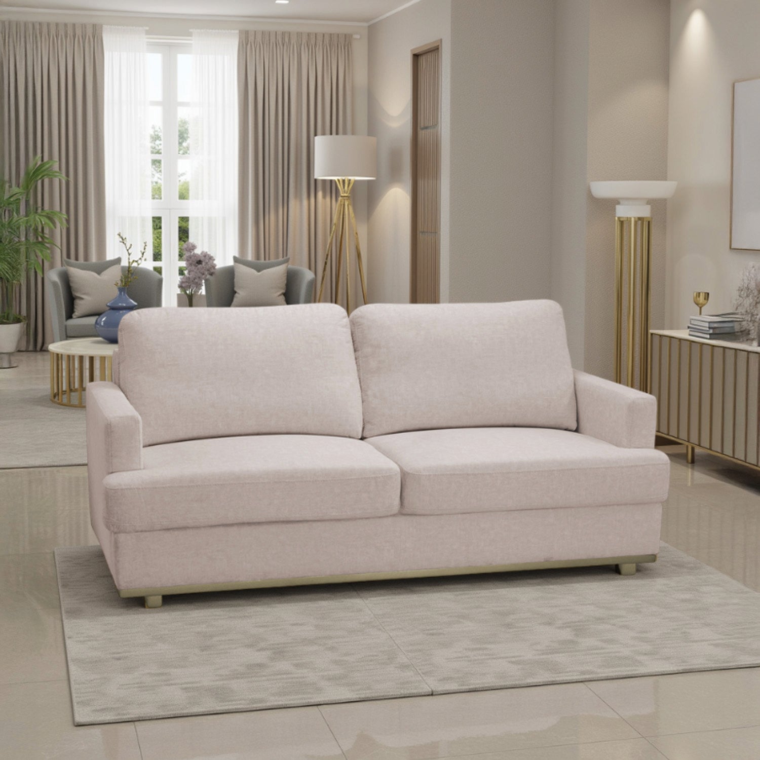 Sofá 3 Puestos Luka Velvet Idilio Beige, Champaña