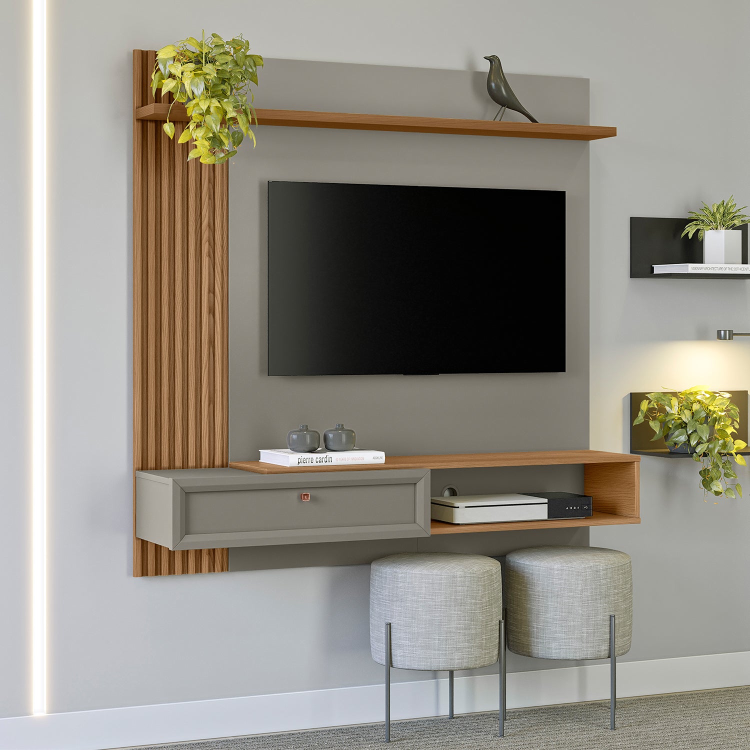 Panel De Tv Pier 133X132X31 Natural, Gris
