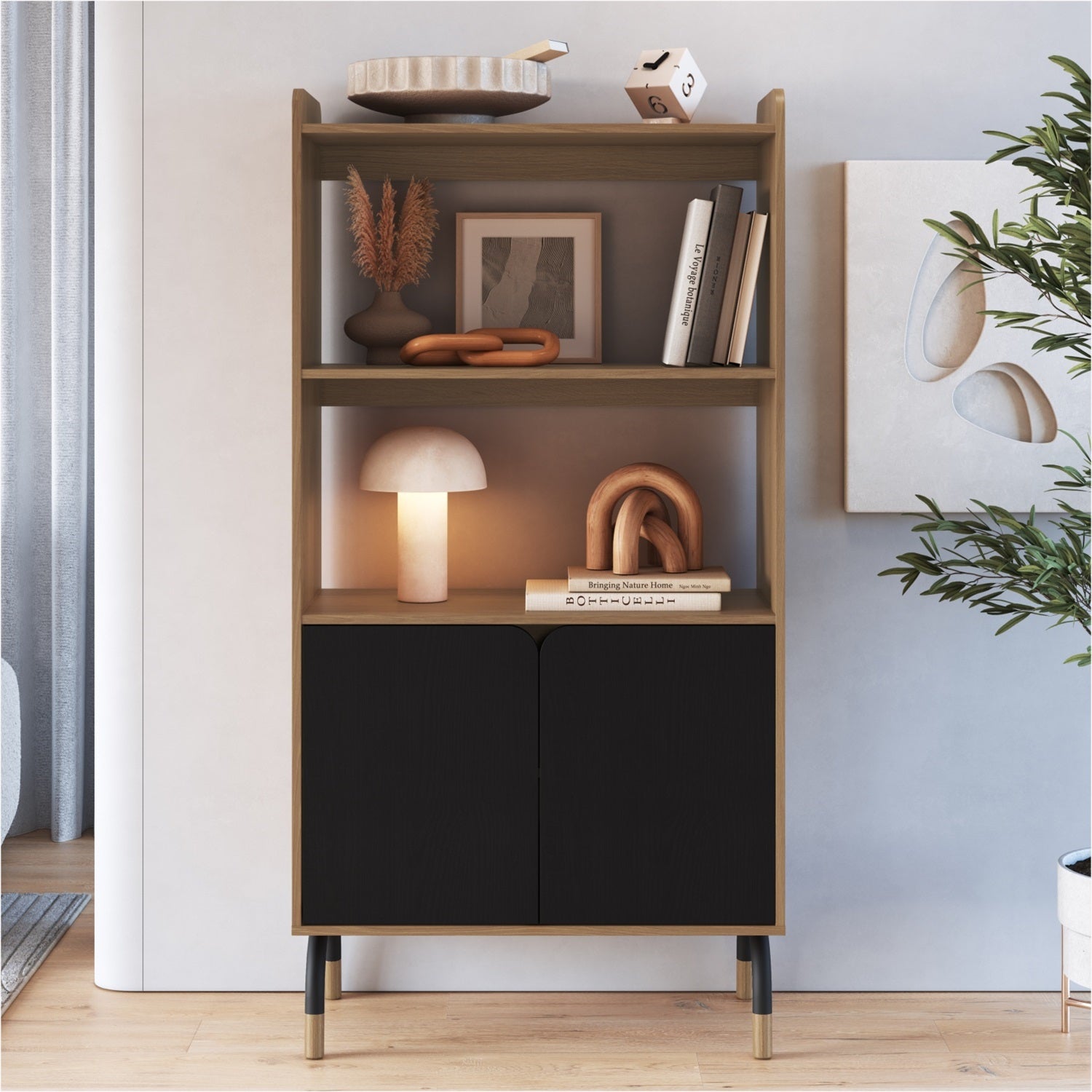 Biblioteca Alta Bilbao 80X157X36 Negro, Natural