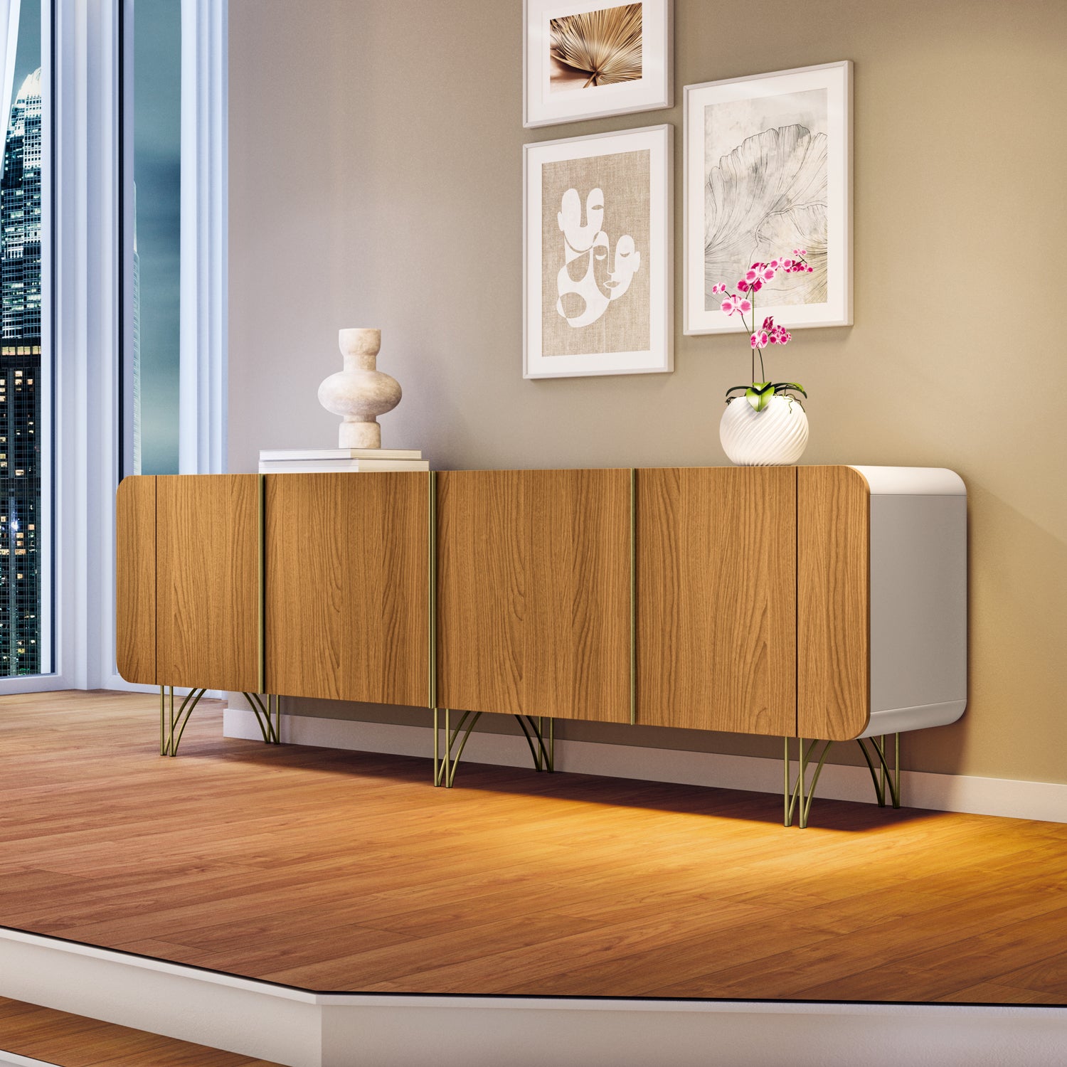 Bifé Lina 220X75X43 Off White, Natural