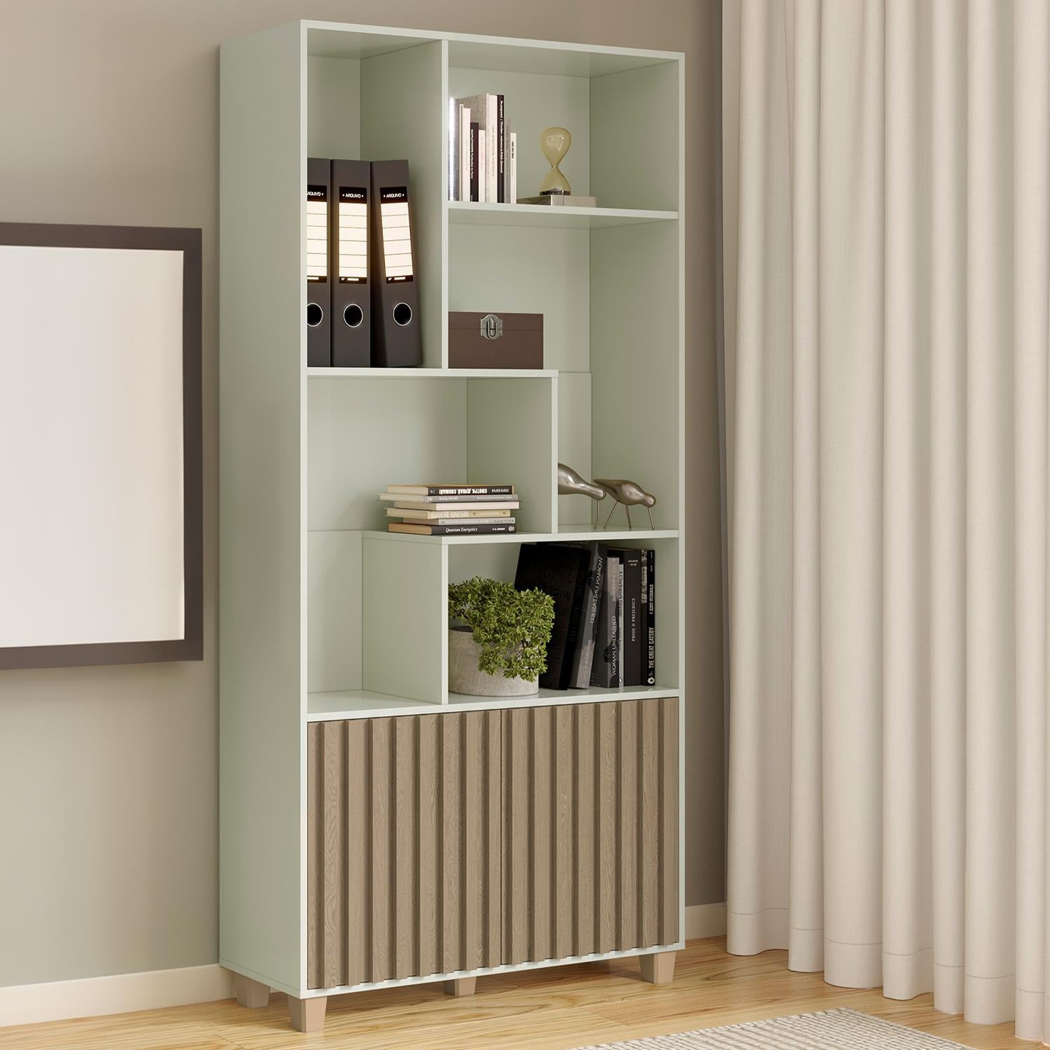 Biblioteca Trevi 94X192X30 Off White, Natural