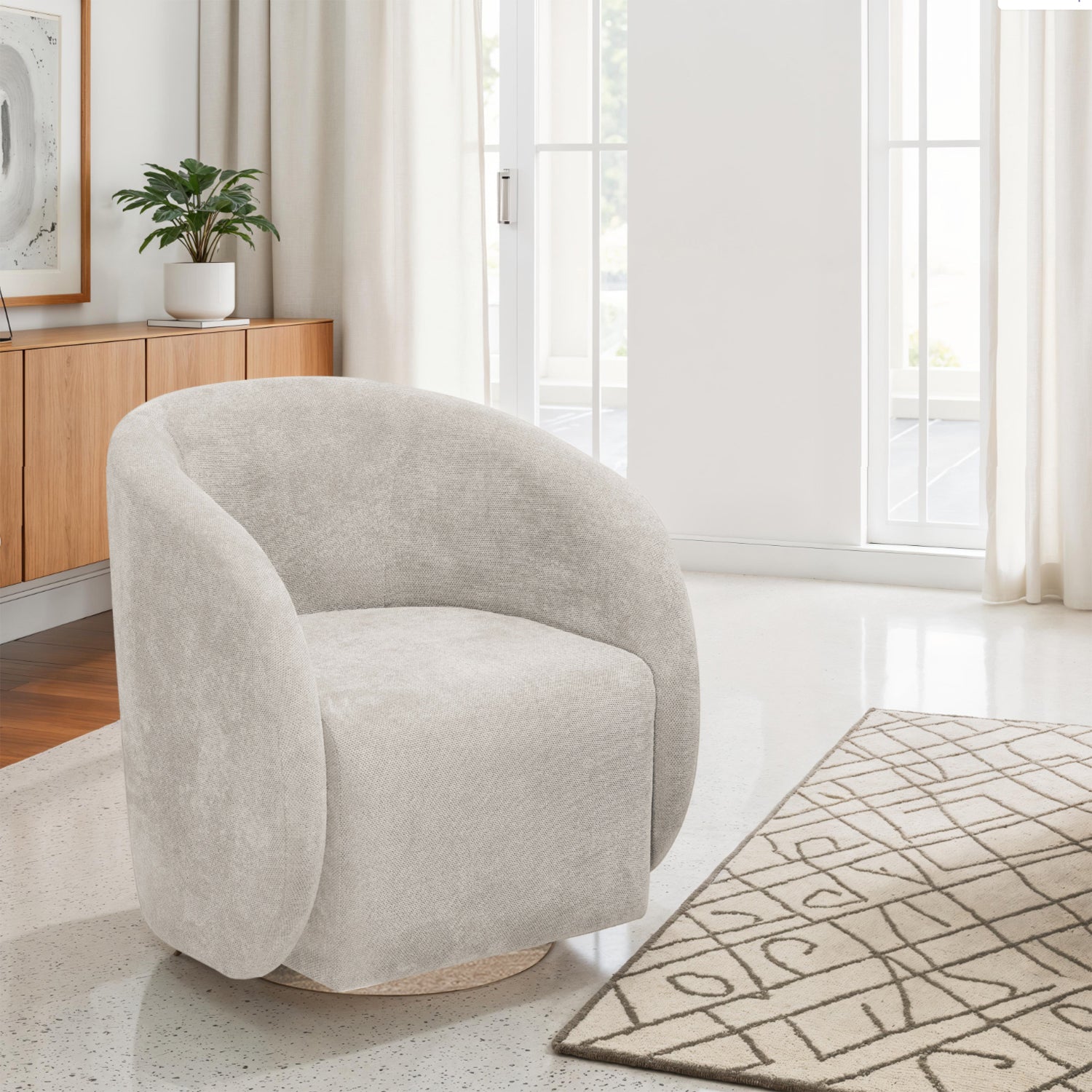 Poltrona Emilly Giratoria Chenille Comfy Almendra, Natural